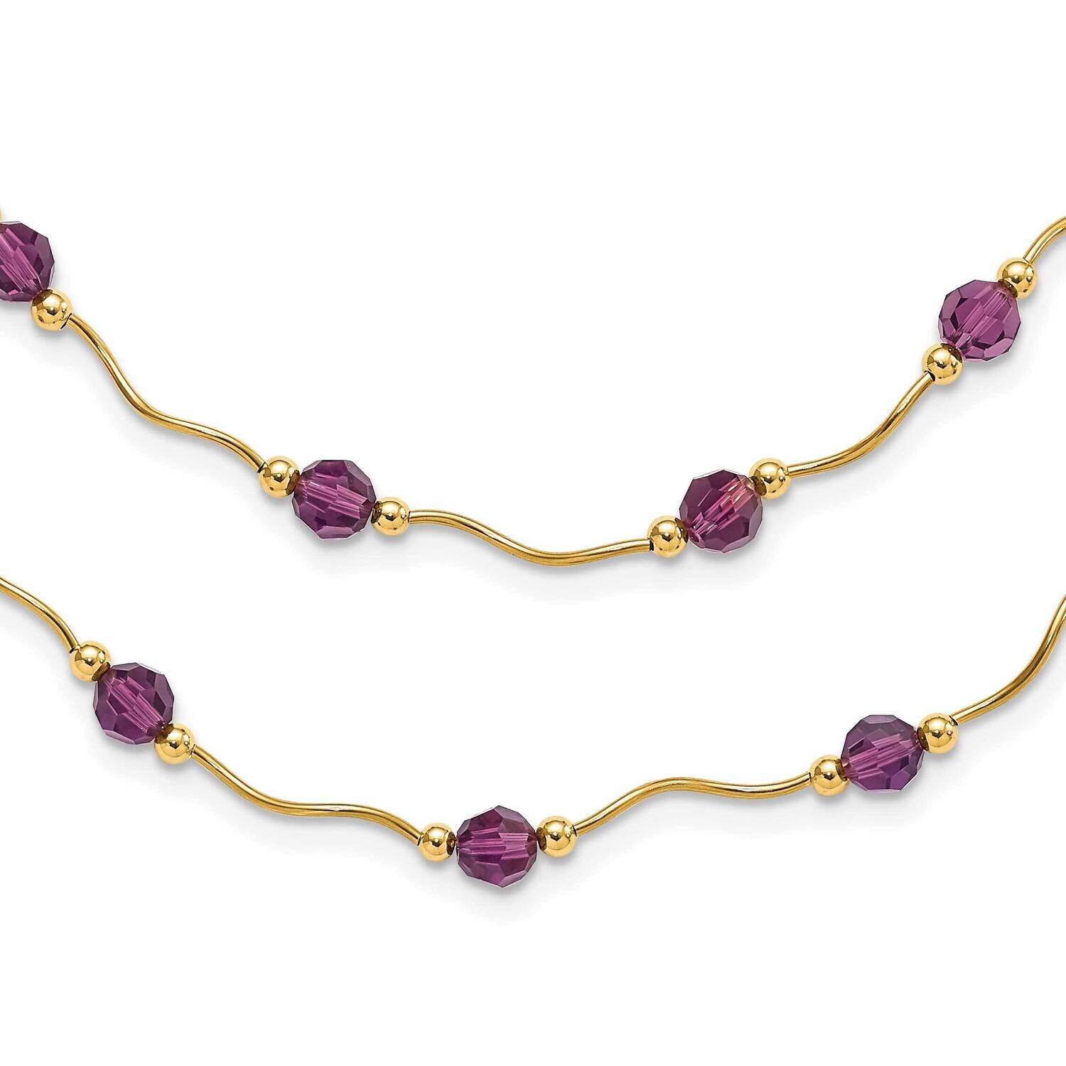 14Ky Spiral Bead & Purple Crystal with 2 Inch Extension Layered Necklace 14k Gold XF150-15