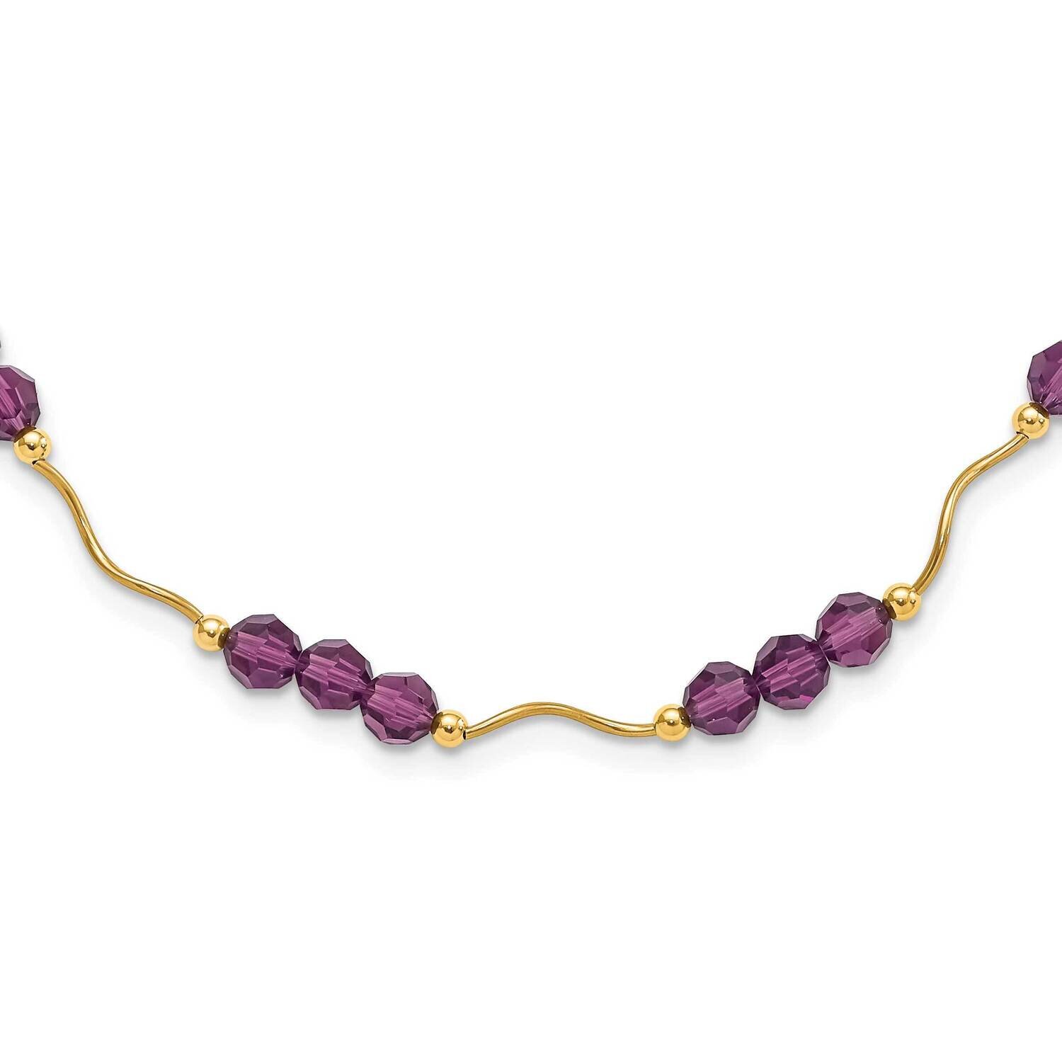 Purple Crystal Bead with 2 In Extension Necklace 14k Gold XF128-16