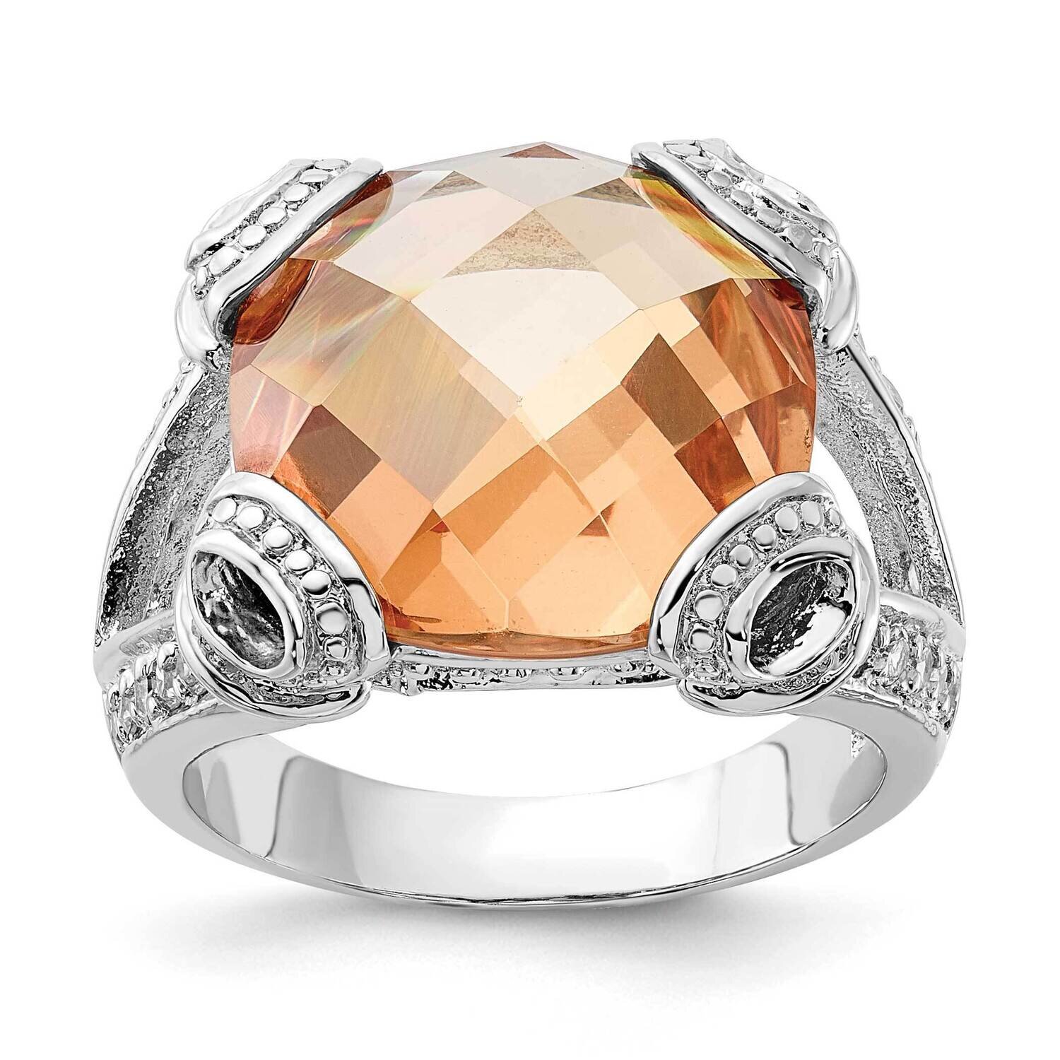 Champagne &amp; Clear CZ Ring Sterling Silver Polished QR1444, MPN: QR1444, 883957182216