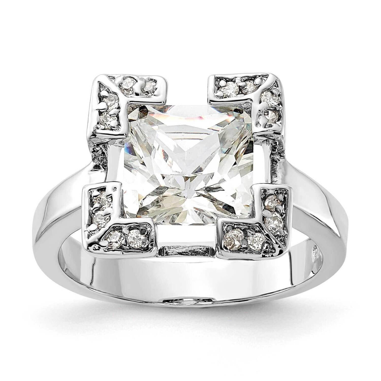 Square CZ Ring Sterling Silver Polished QR2024, MPN: QR2024, 886774117515