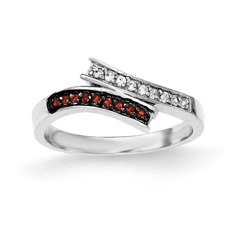 CZ &amp; Red Glass Stone Ring Sterling Silver Polished QR6009, MPN: QR6009,