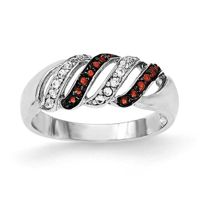 CZ &amp; Red Glass Stone Ring Sterling Silver Polished QR6011, MPN: QR6011,
