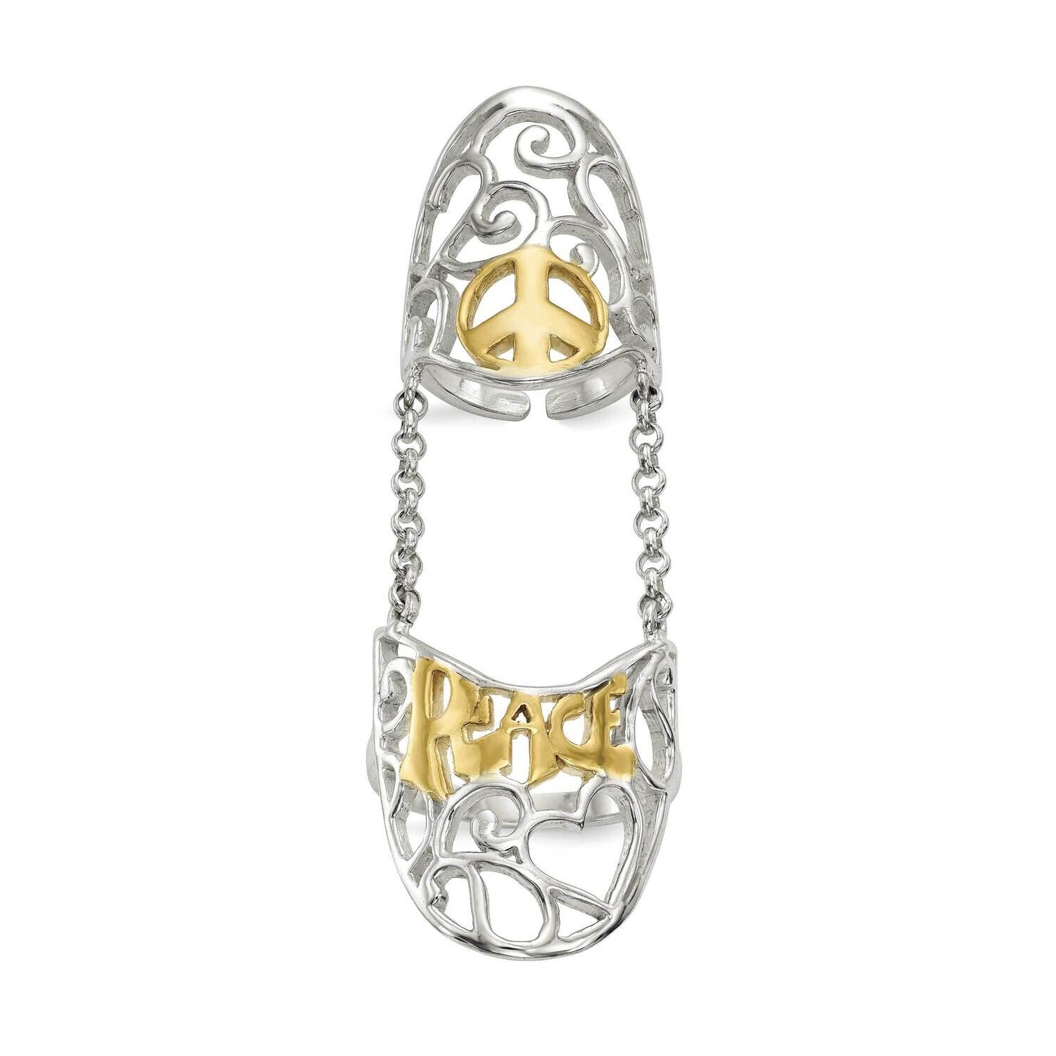 Gold-Tone Peace Double Finger Ring Sterling Silver Polished QR6697