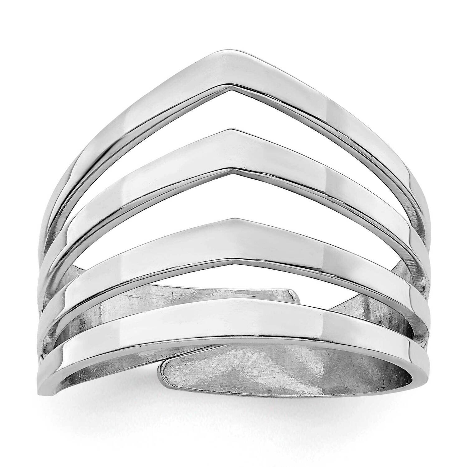 Polished Four V Band Adjustable Ring Sterling Silver Rhodium-Plated QR7231, MPN: QR7231,