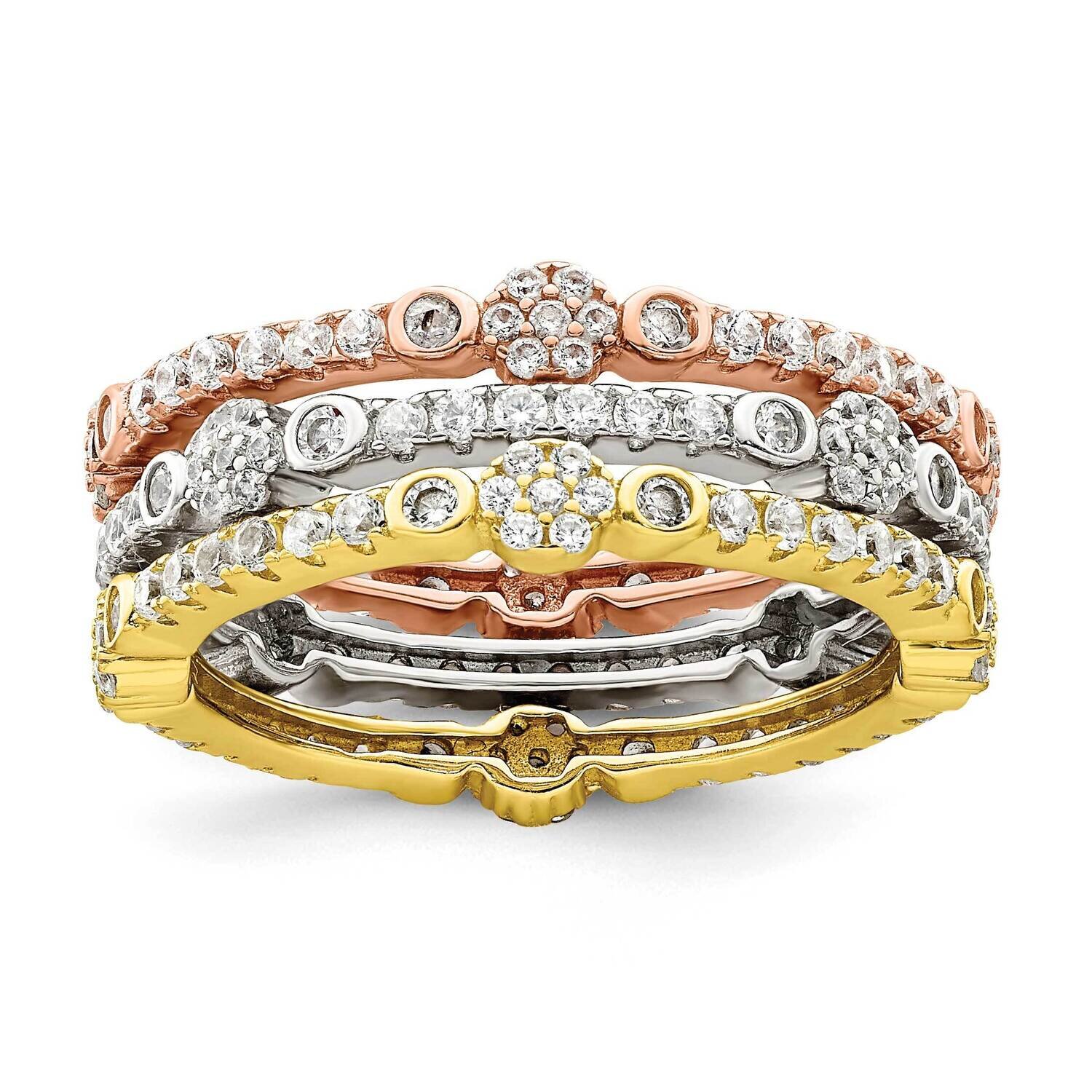 Rose &amp; Gold-Tone Eternity CZ 3 Band Set Sterling Silver QR7293, MPN: QR7293,