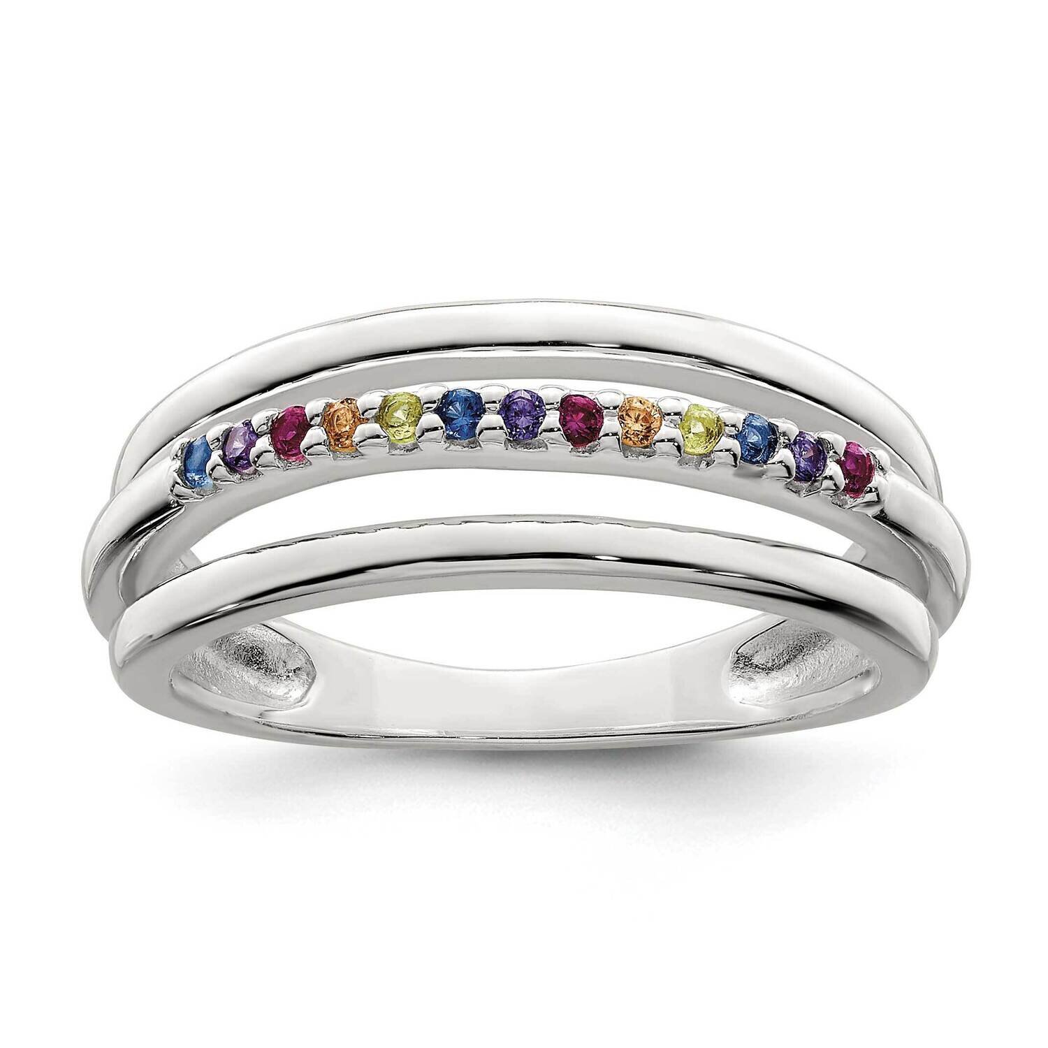 Rainbow CZ 3-Band Ring Sterling Silver Polished QR7369, MPN: QR7369,