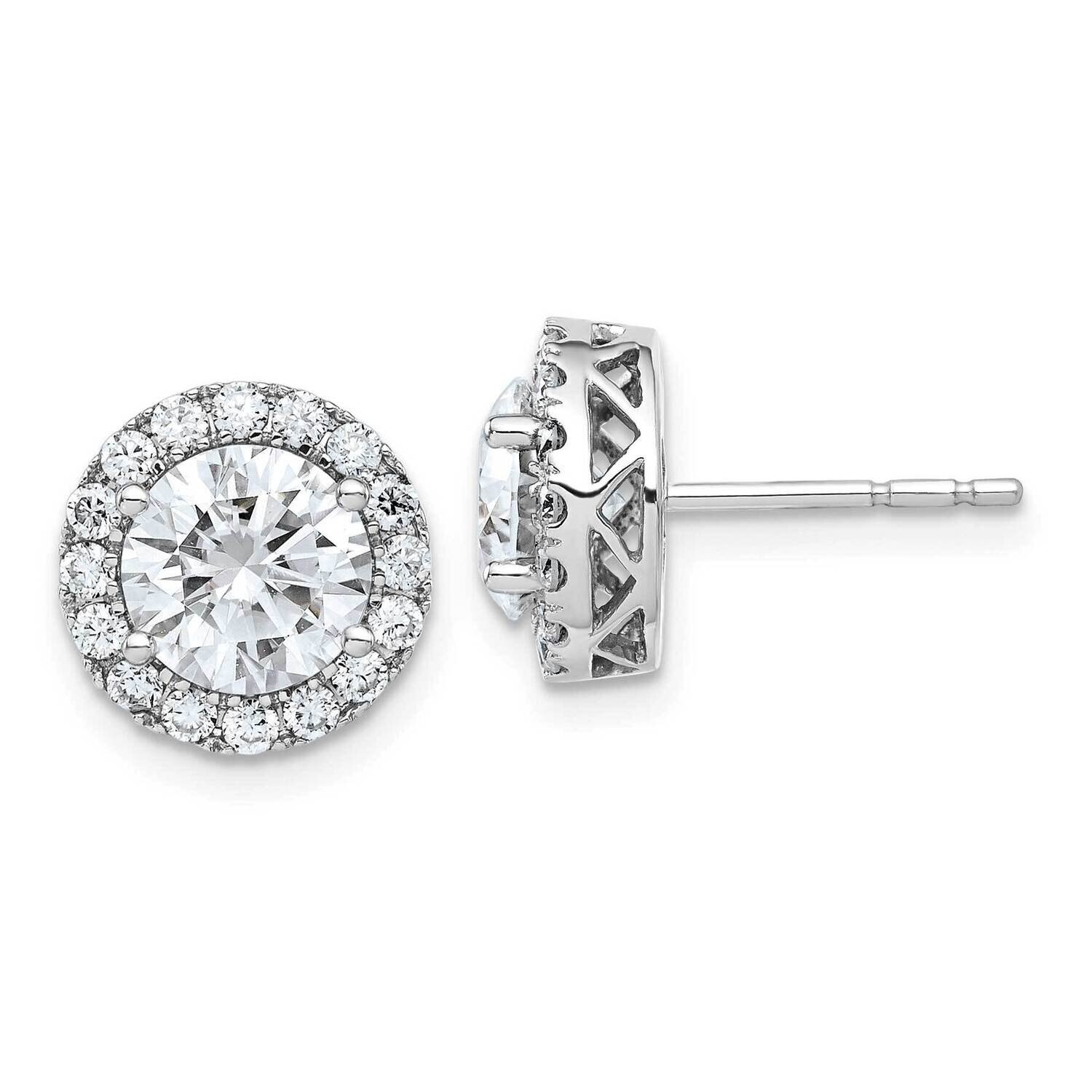Round Halo D E F Pure Light Moissanite Earrings 14k White Gold EM4452-360-WMP, MPN: EM4452-360-WMP,…