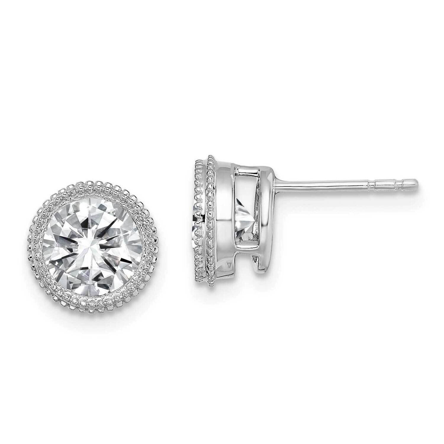 Round Beaded Bezel G H I True Light Moissanite Earrings 14k White Gold EM6780-200-WMT, MPN: EM6780-…