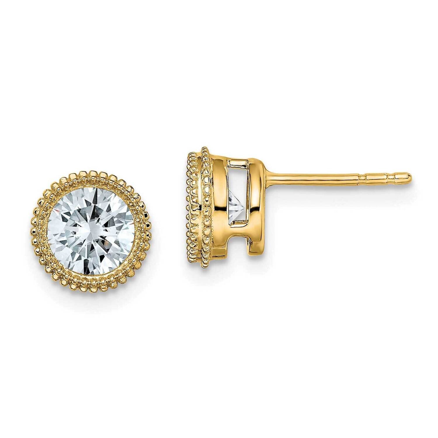 Round Beaded Bezel D E F Pure Light Moissanite Earrings 14k Gold EM6780-120-YMP, MPN: EM6780-120-YM…