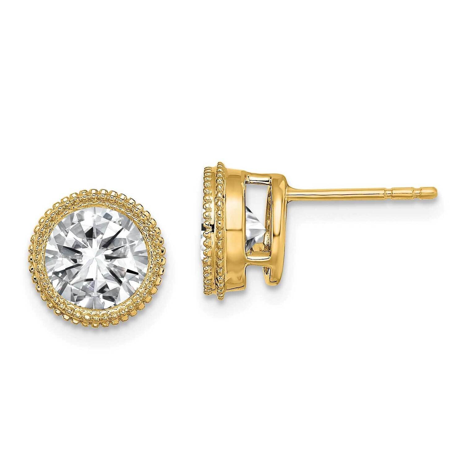 Round Beaded Bezel G H I True Light Moissanite Earrings 14k Gold EM6780-200-YMT, MPN: EM6780-200-YM…