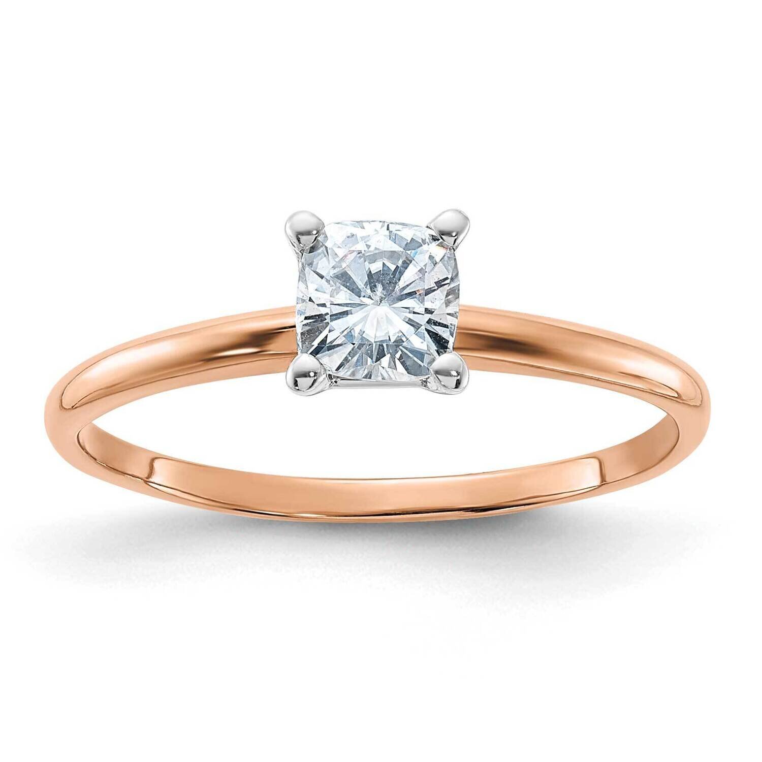 1/2ct. 4.5mm D E F Pure Light Cushion Moissanite Solitaire Ring 14k Rose Gold RGSH13C-8MP, MPN: RGS…