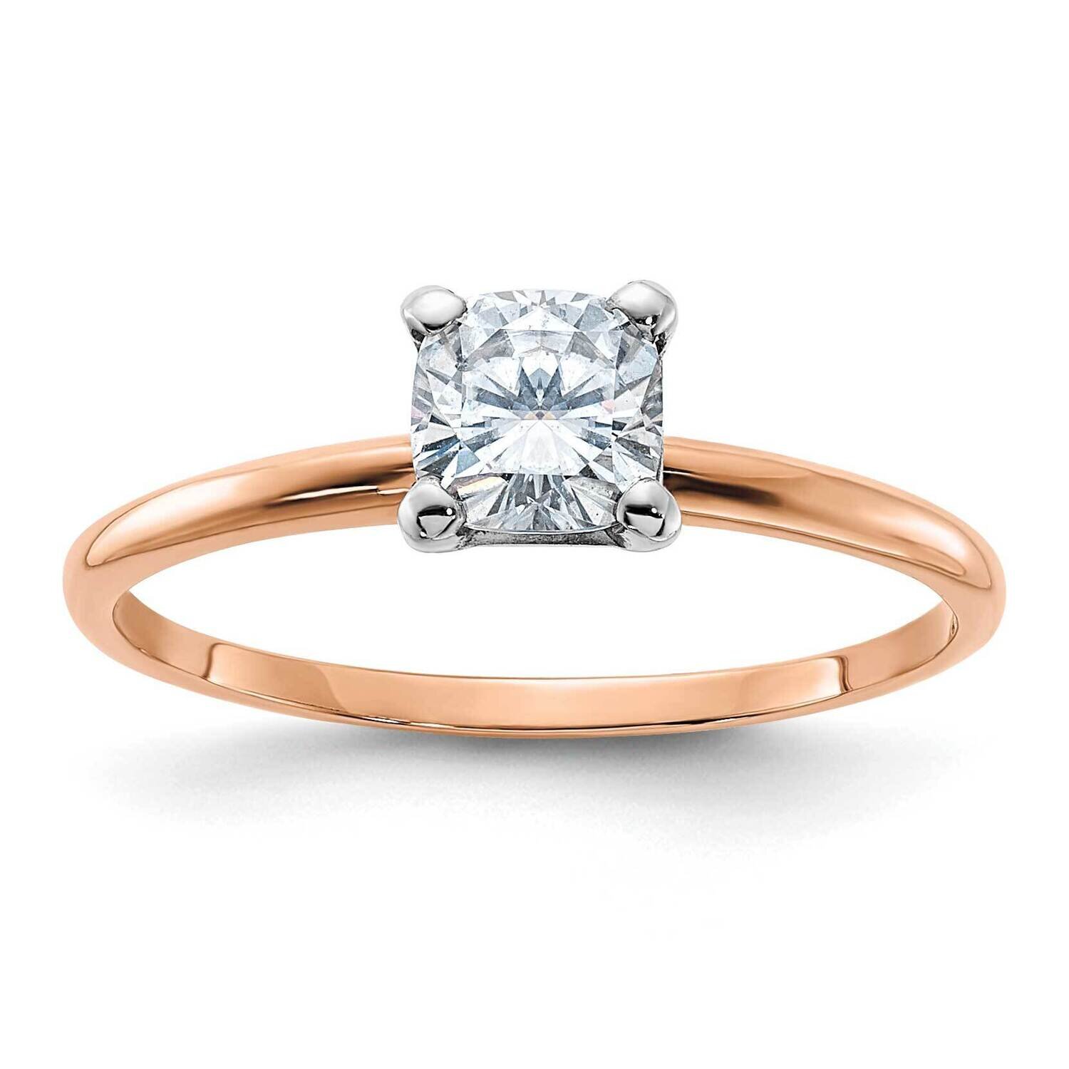 5/8ct. 5.0mm D E F Pure Light Cushion Moissanite Solitaire Ring 14k Rose Gold RGSH13C-9MP, MPN: RGS…