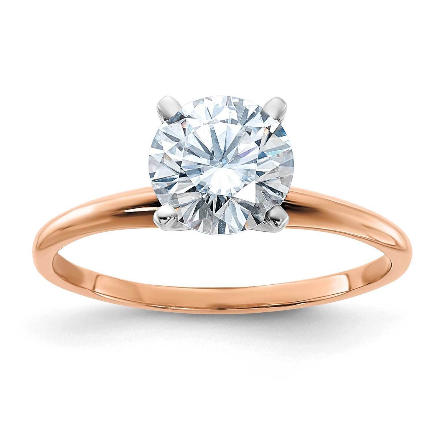 3/4ct. 7.5mm D E F Pure Light Round Moissanite Solitaire Ring 14k Rose Gold RGSH15-14MP