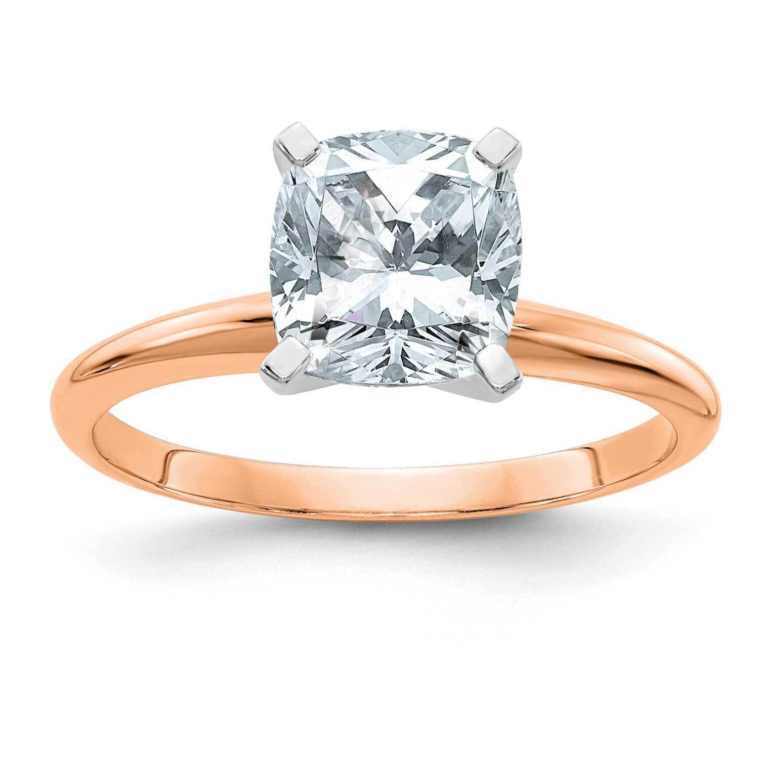 2ct. 7.5mm D E F Pure Light Cushion Moissanite Solitaire Ring 14k Rose Gold RGSH15C-15MP, MPN: RGSH…