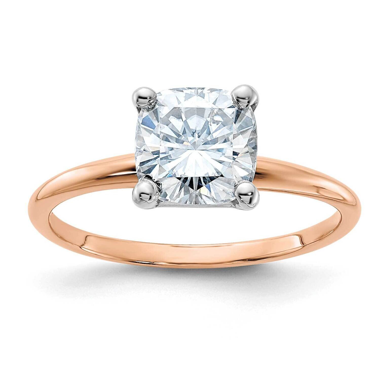 3/4ct. 7.0mm D E F Pure Light Cushion Moissanite Solitaire Ring 14k Rose Gold RGSH15C-14MP, MPN: RG…