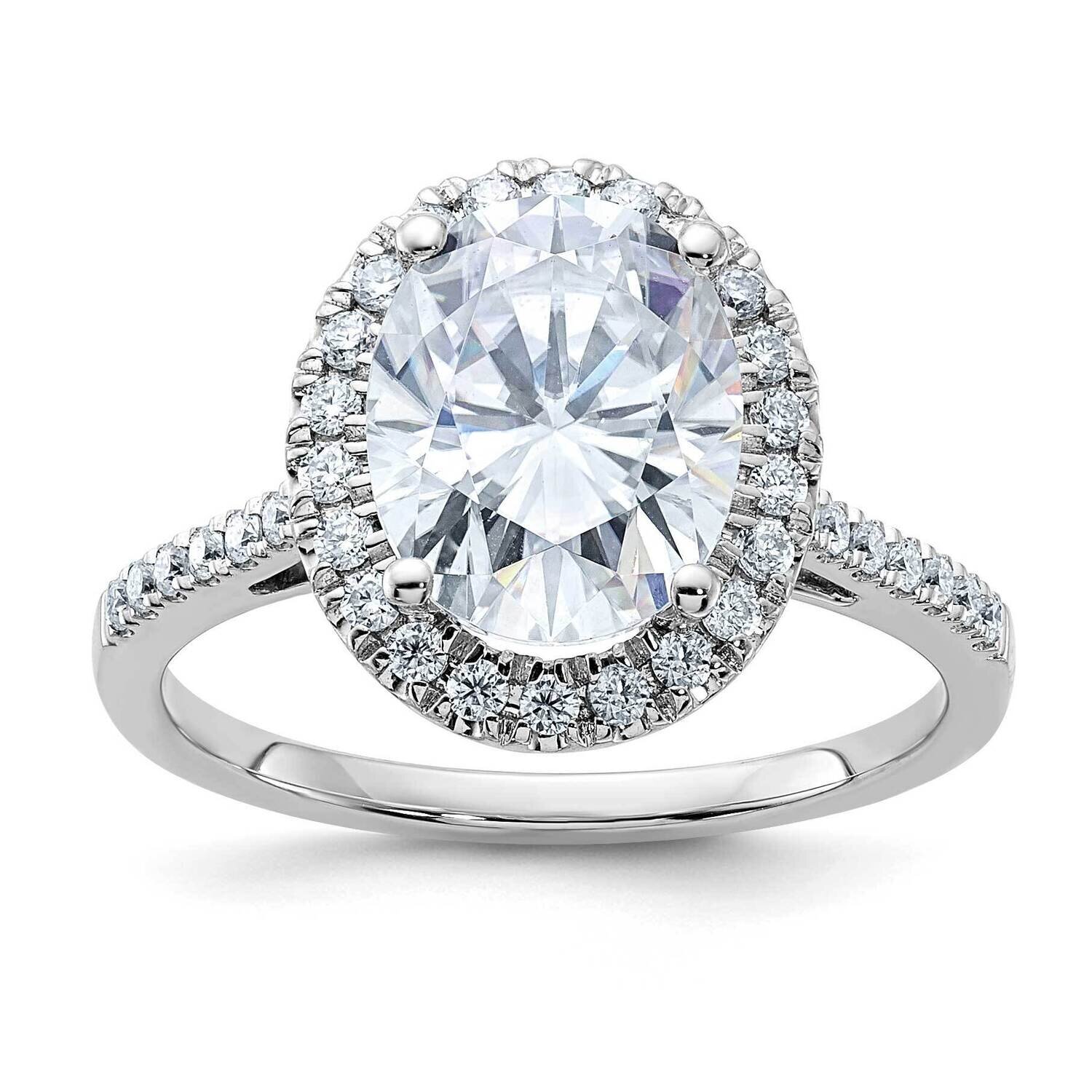 3 1/3ct. D E F Pure Light Oval Moissanite Halo Engagement Ring 14k White Gold RM2043E-300-WMP, MPN:…