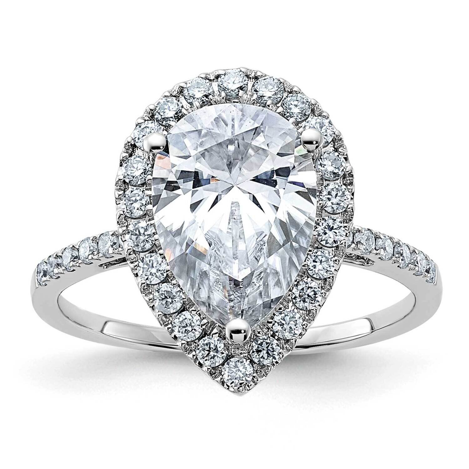 4ct. D E F Pure Light Pear Moissanite Halo Engagement Ring 14k White Gold RM2047E-300-WMP