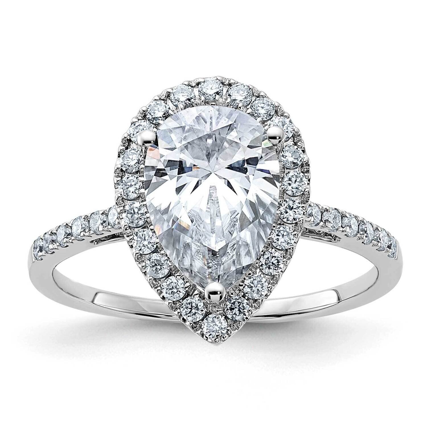 2 1/2ct. D E F Pure Light Pear Moissanite Halo Engagement Ring 14k White Gold RM2047E-200-WMP, MPN:…