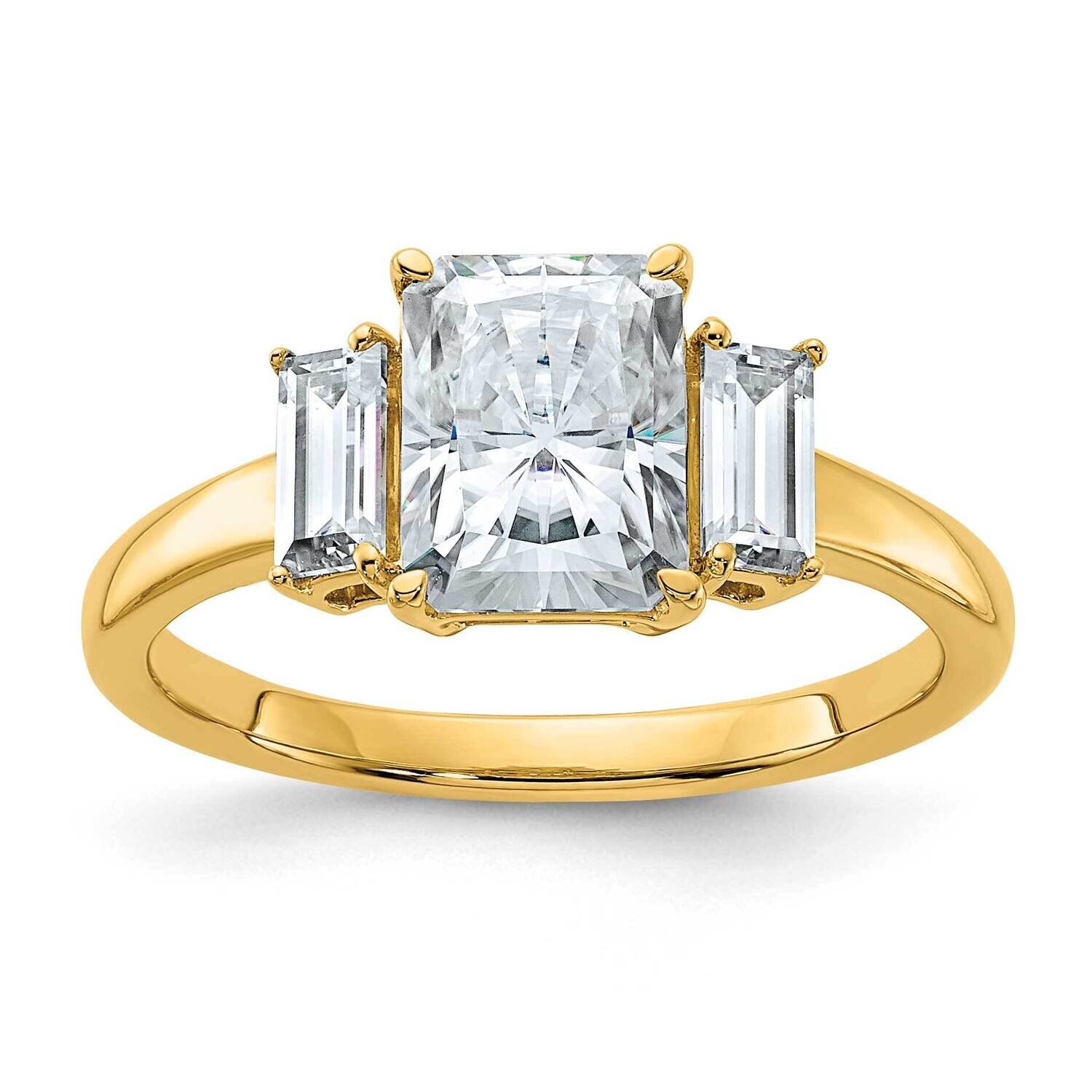 2 1/5ct. Three Stone D E F Pure Light Moissanite Engagement Ring 14k Gold RM4447E-180-YMP