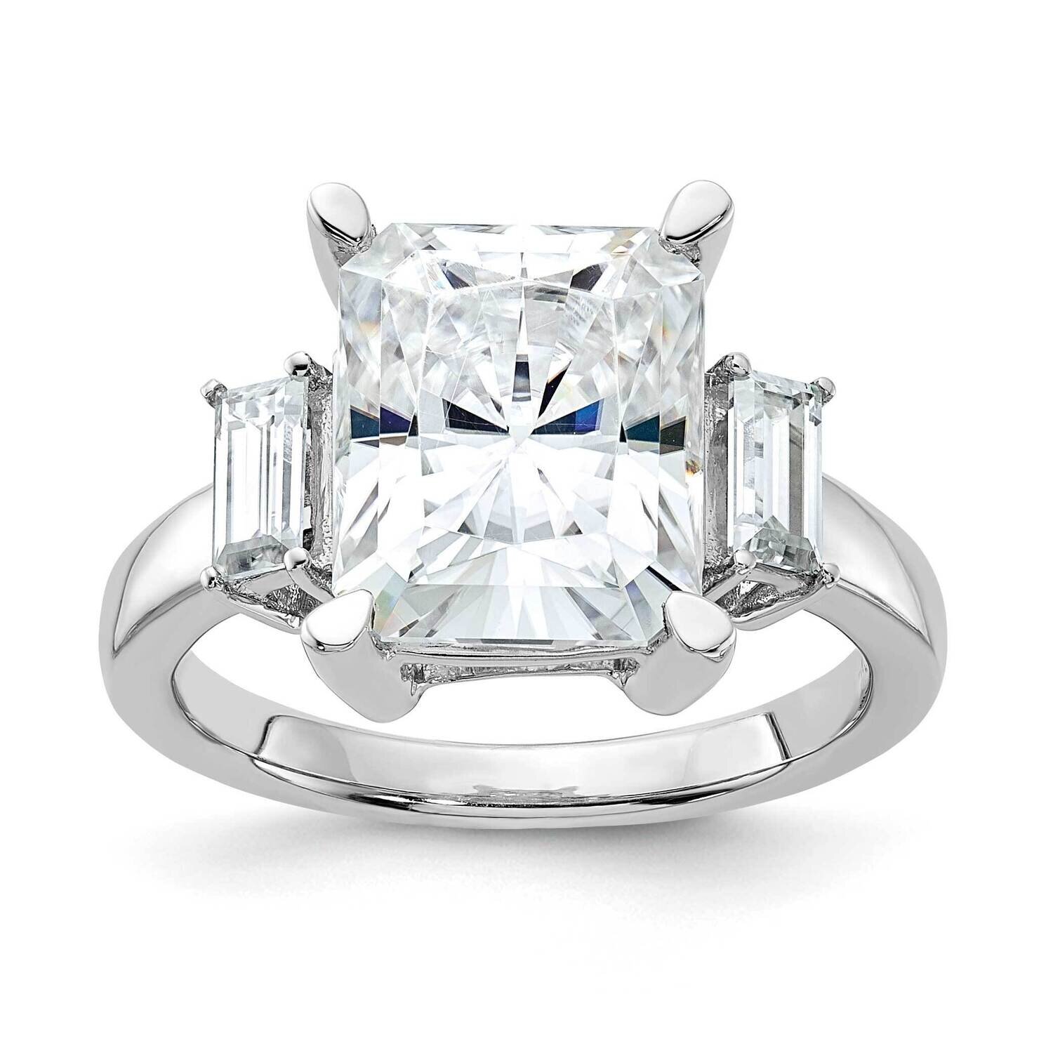5 3/4ct. Three Stone D E F Pure Light Moissanite Engagement Ring 14k White Gold RM4447E-530-WMP, MP…