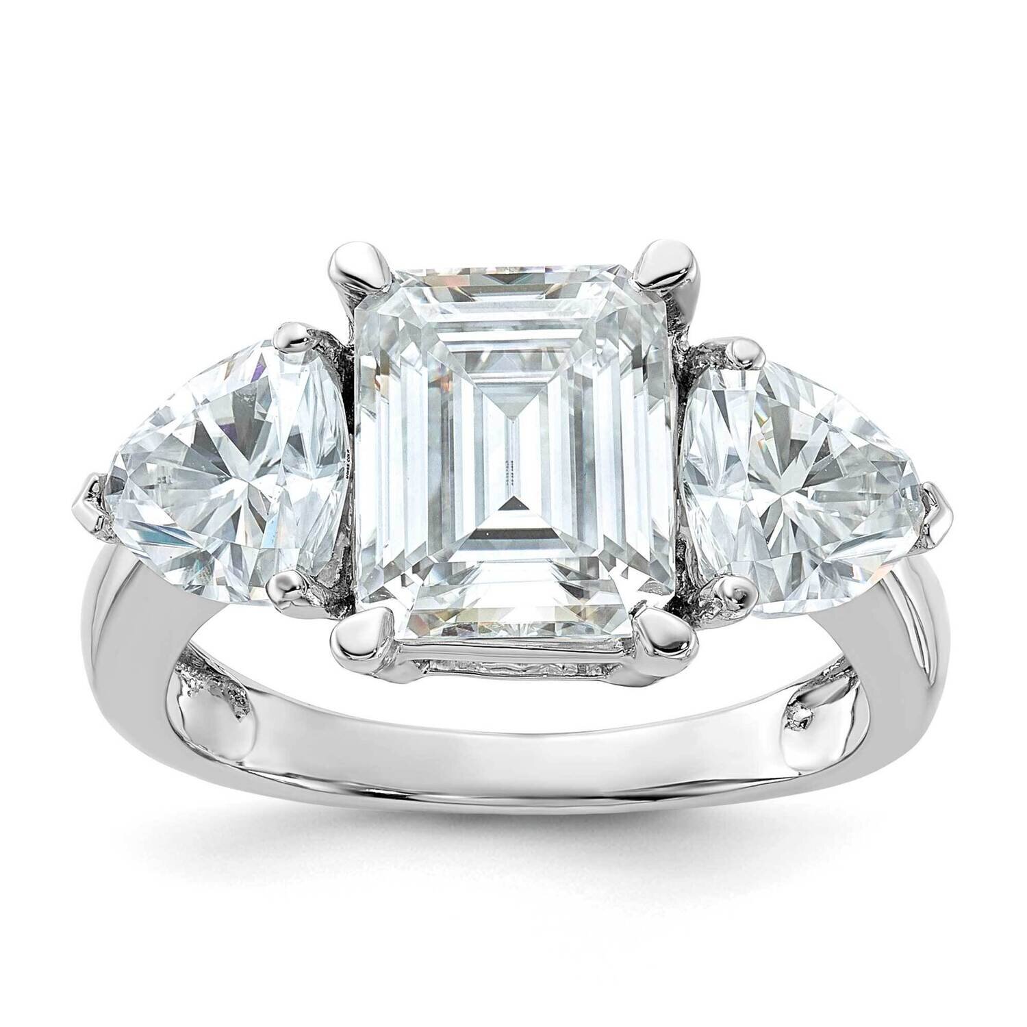 4 1/2ct. Three Stone D E F Pure Light Moissanite Engagement Ring 14k White Gold RM4450E-430-WMP, MP…
