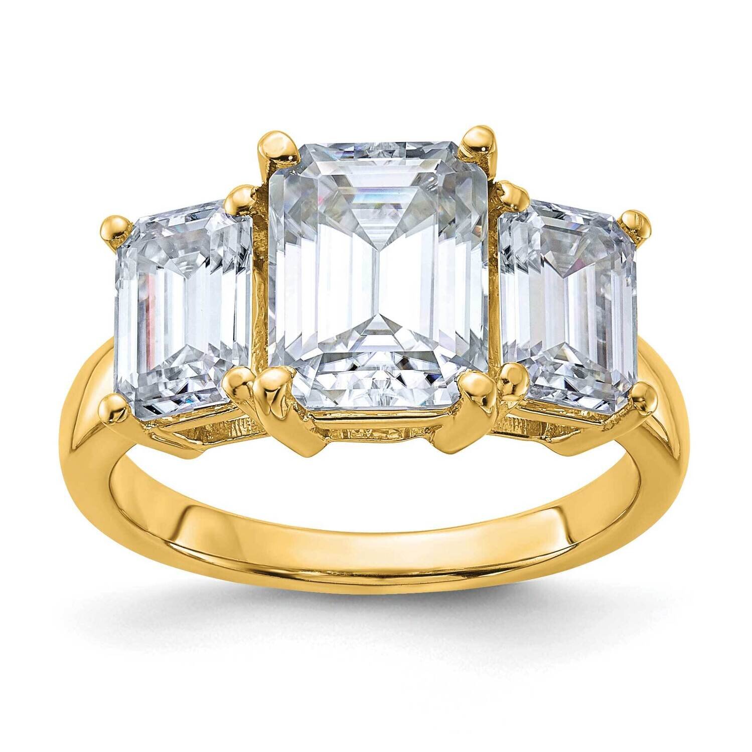 4 3/4ct. Three Stone D E F Pure Light Emerald-cut Moissanite Ring 14k Gold RM4451E-470-YMP, MPN: RM…