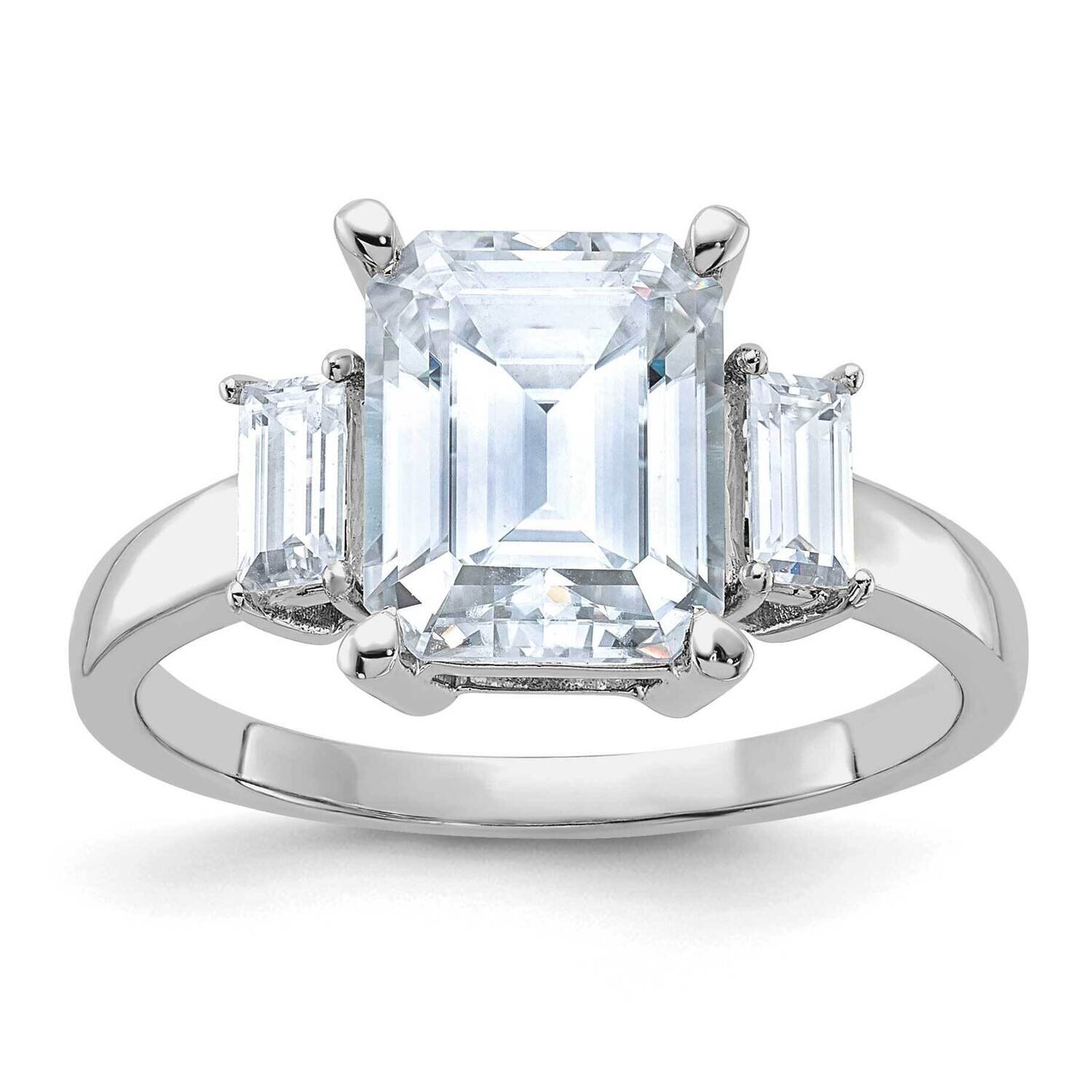 3 7/8ct. Three Stone D E F Pure Light Moissanite Engagement Ring 14k White Gold RM4449E-380-WMP