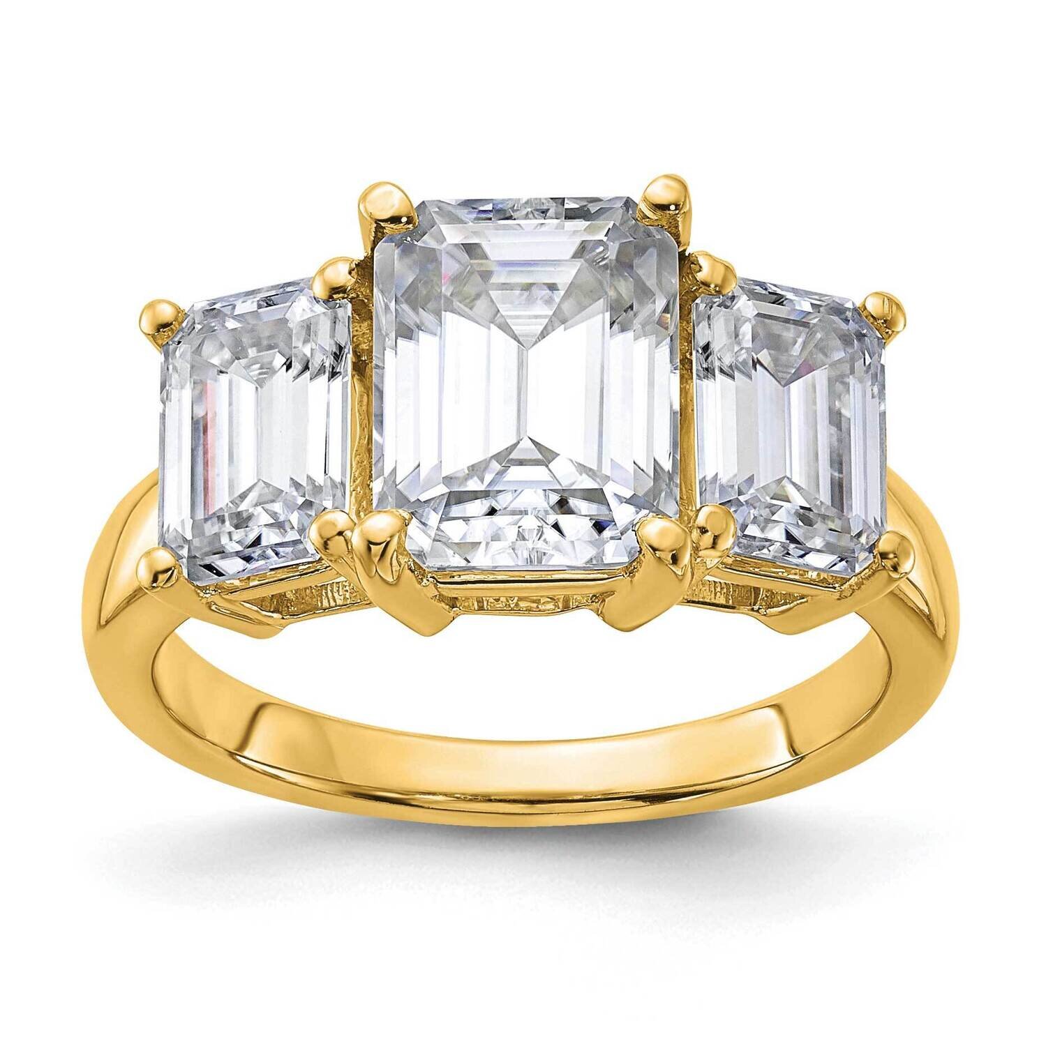 4 3/4ct. Three Stone G H I True Light Emerald-cut Moissanite Ring 14k Gold RM4451E-470-YMT