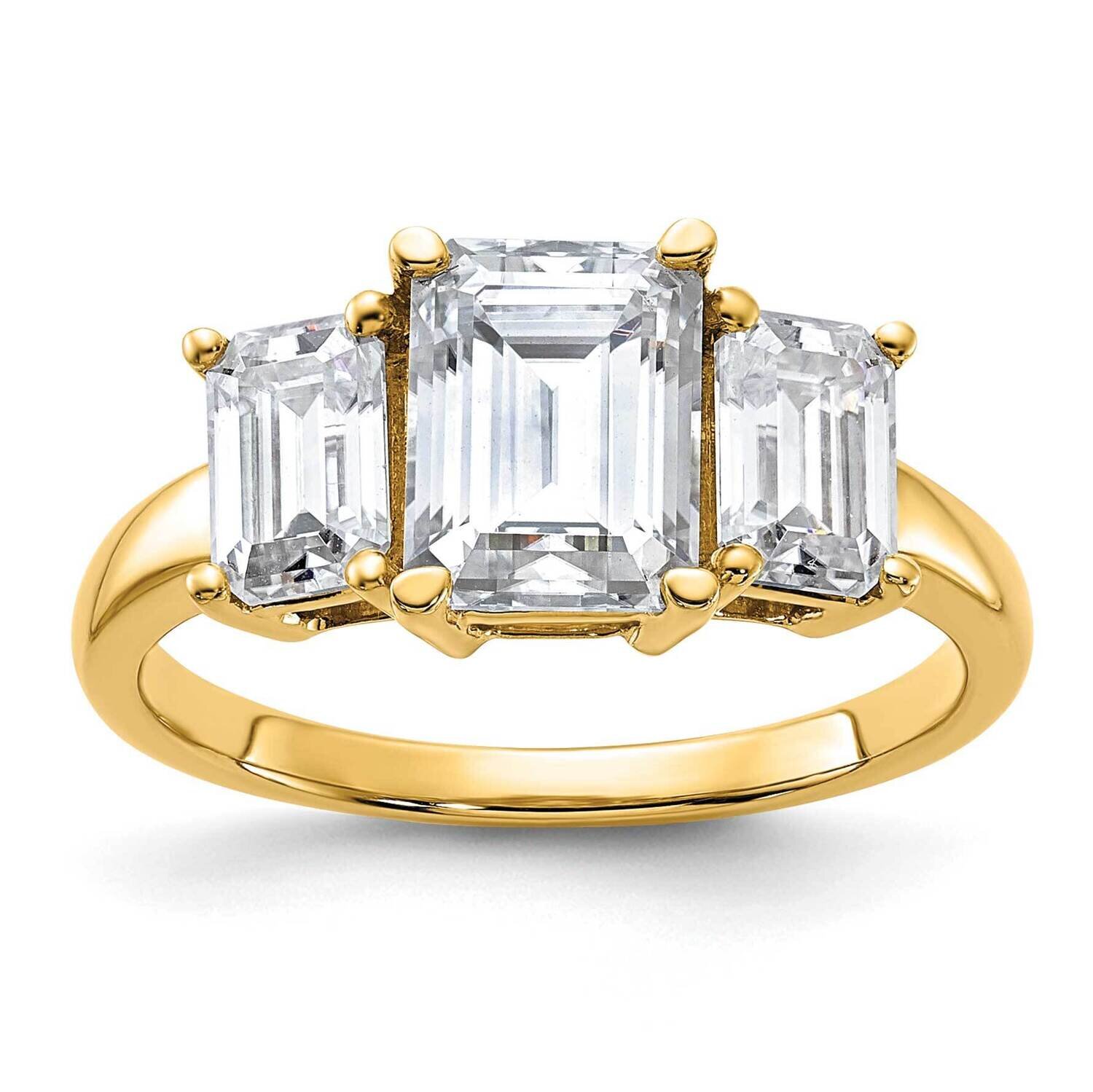 2 7/8ct. Three Stone G H I True Light Emerald-cut Moissanite Ring 14k Gold RM4451E-290-YMT