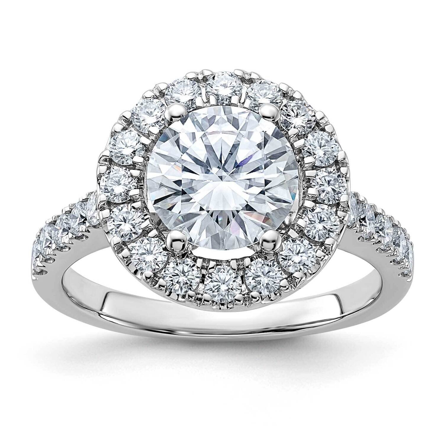2 5/8ct. D E F Pure Light Round Halo Moissanite Engagement Ring 14k White Gold RM4452E-275-WMP, MPN…