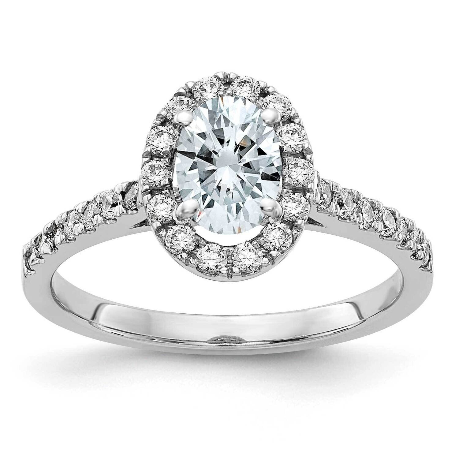 1 1/3ct. D E F Pure Light Oval Halo Moissanite Engagement Ring 14k White Gold RM4453E-140-WMP-6, MP…