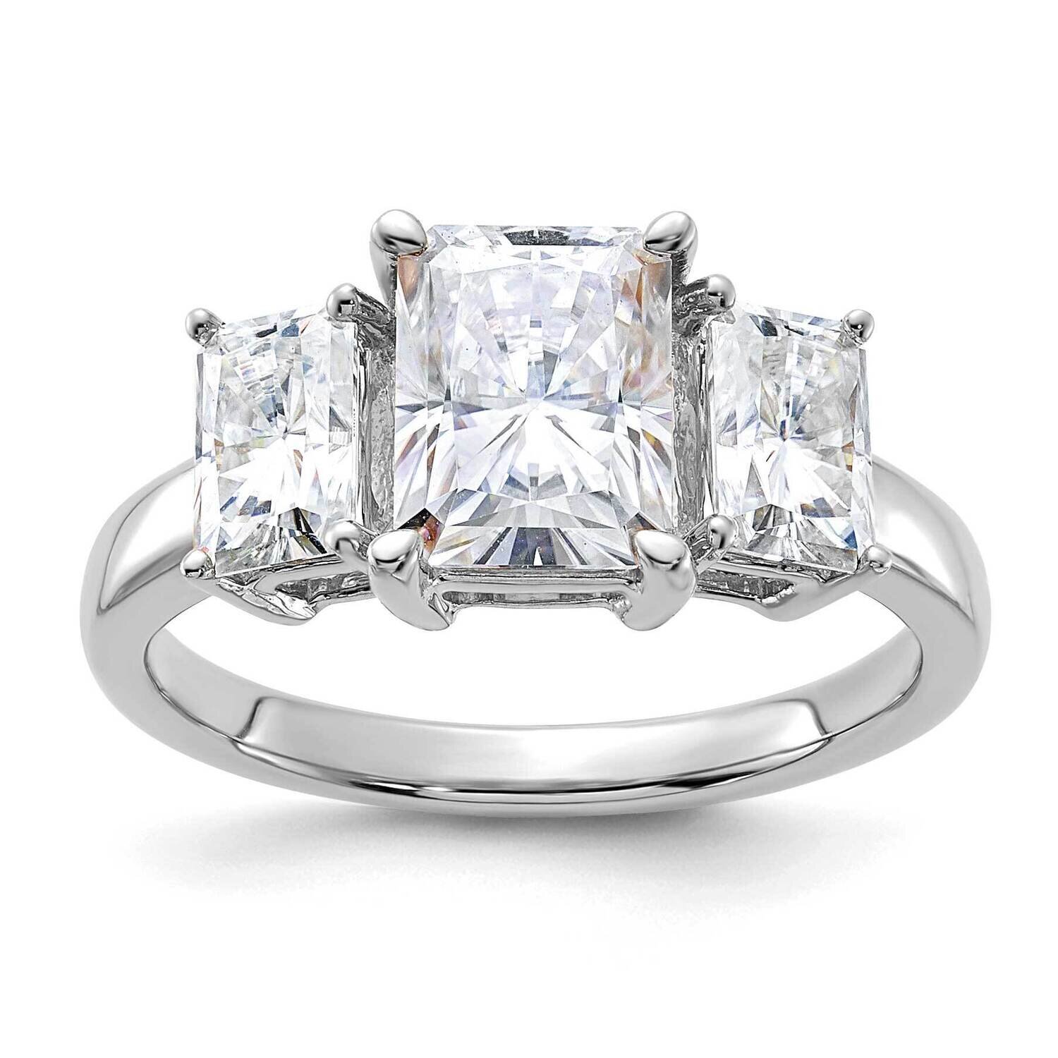 3 1/5ct. Three Stone G H I True Light Octagon Moissanite Ring 14k White Gold RM4454E-320-WMT