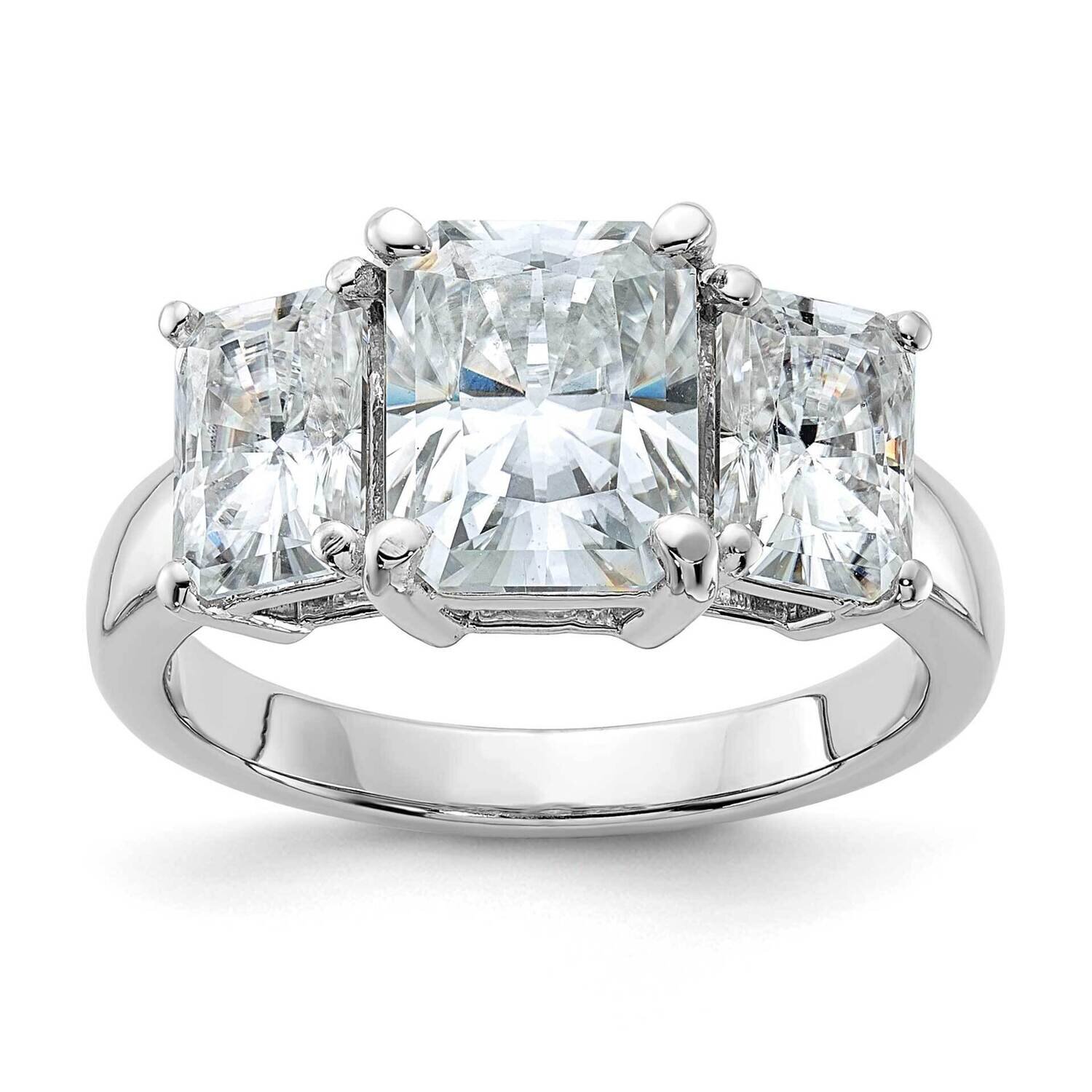 5 1/3ct. Three Stone D E F Pure Light Octagon Moissanite Ring 14k White Gold RM4454E-510-WMP, MPN: …
