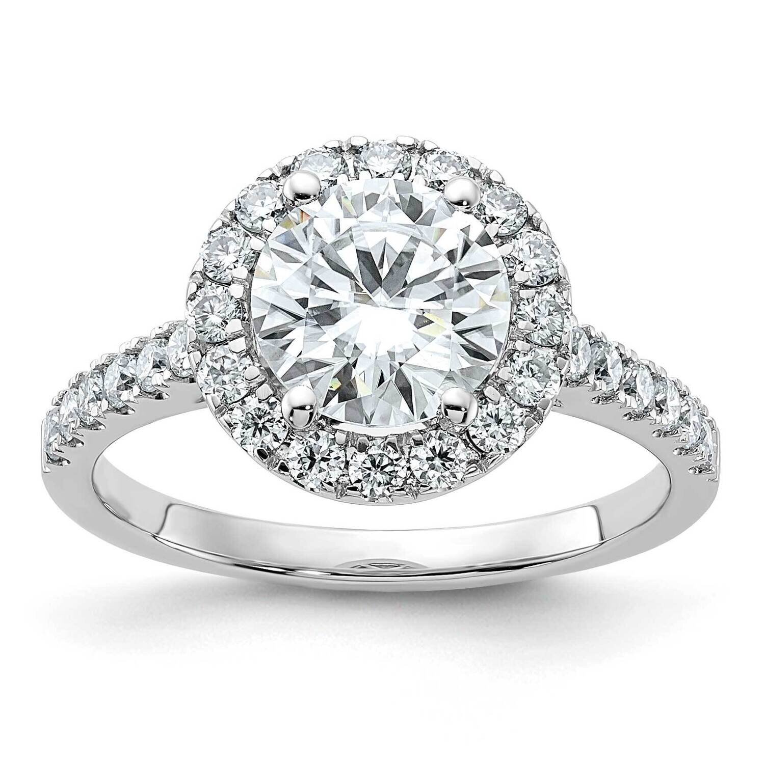 2 1/3ct. D E F Pure Light Round Halo Moissanite Engagement Ring 14k White Gold RM4452E-200-WMP, MPN…