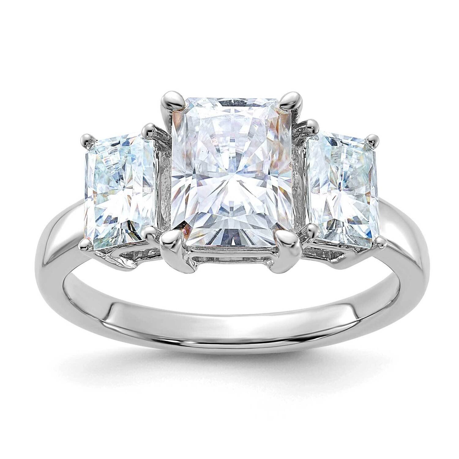 3 1/5ct. Three Stone D E F Pure Light Octagon Moissanite Ring 14k White Gold RM4454E-320-WMP, MPN: …