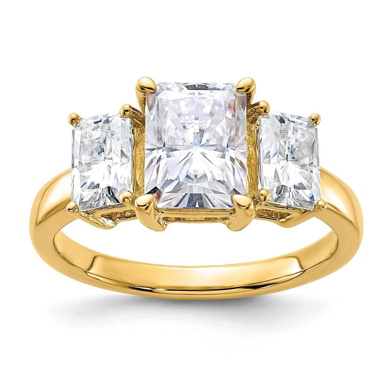3 1/5ct. Three Stone G H I True Light Octagon Moissanite Ring 14k Gold RM4454E-320-YMT
