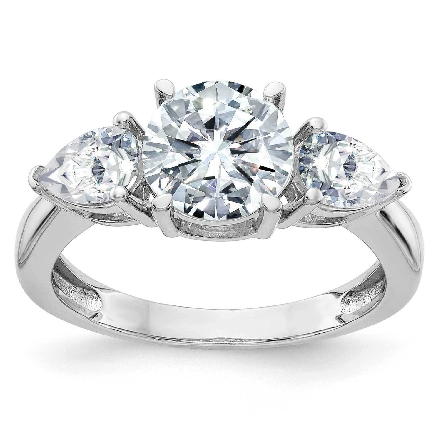 1 3/8ct. Three Stone D E F Pure Light Moissanite Engagement Ring 14k White Gold RM4462E-140-WMP