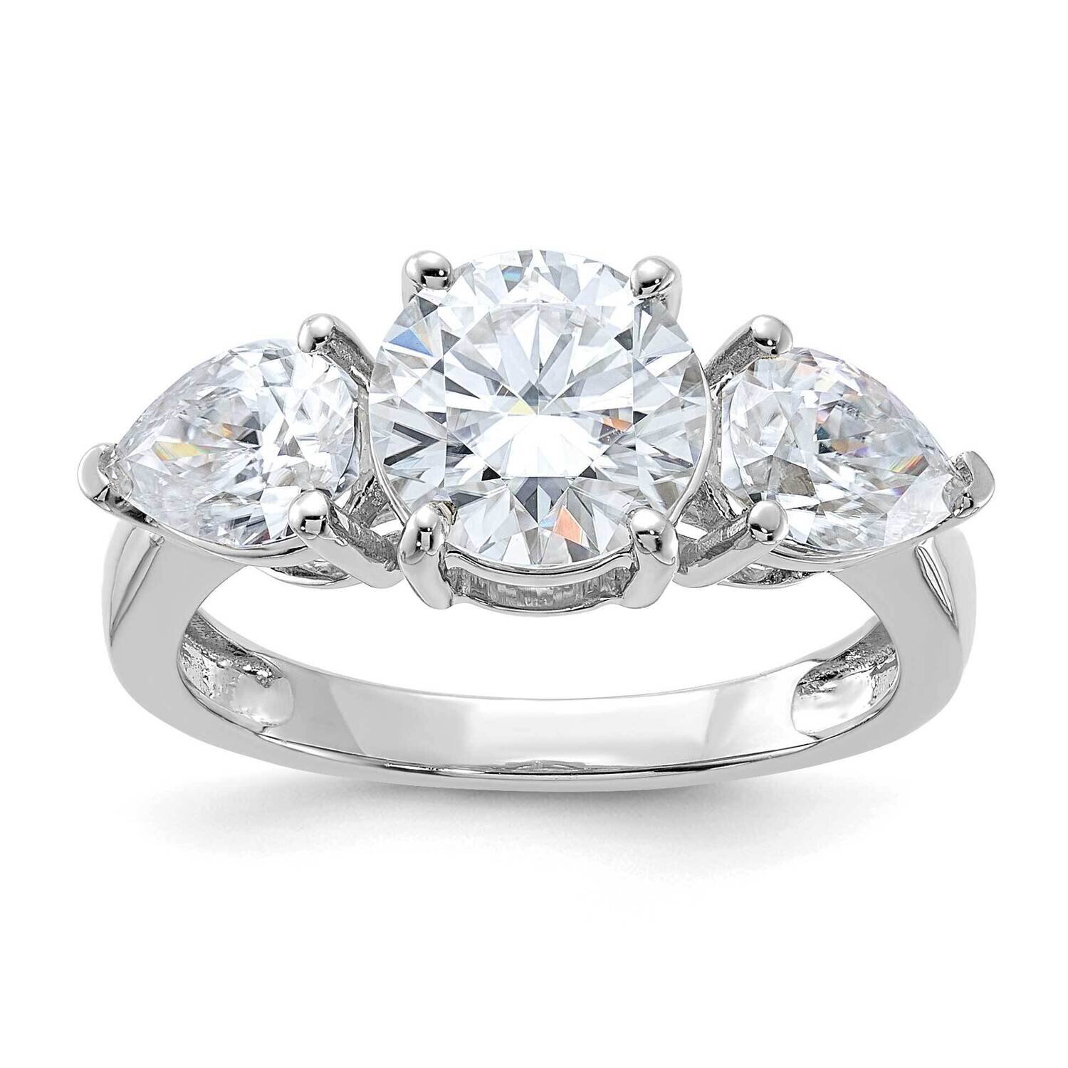 3 3/8ct. Three Stone D E F Pure Light Moissanite Engagement Ring 14k White Gold RM4462E-340-WMP