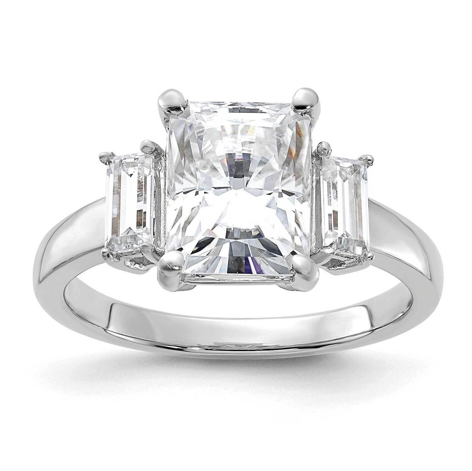 3 3/8ct. Three Stone G H I True Light Moissanite Engagement Ring 14k White Gold RM4447E-270-WMT