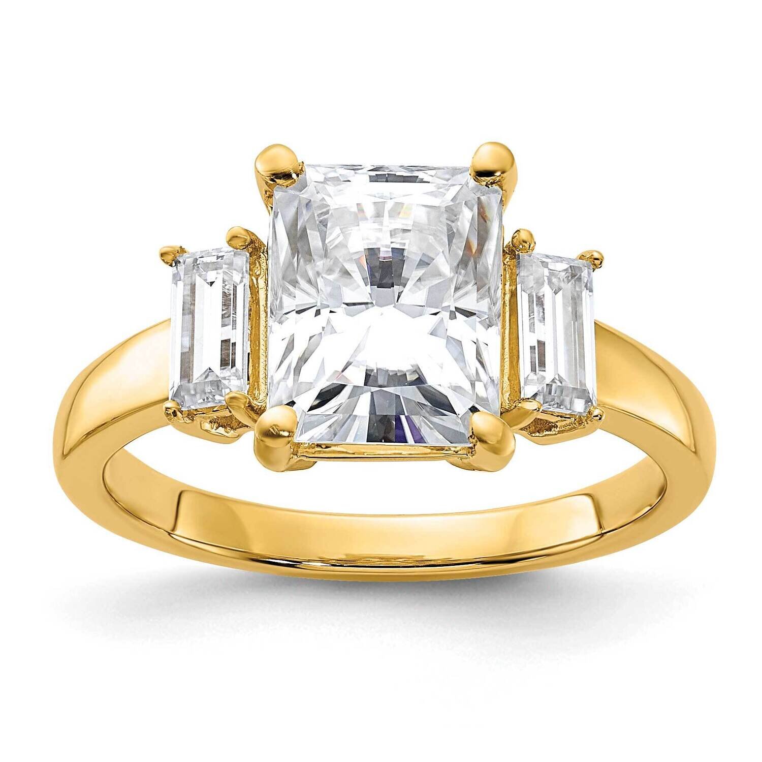 3 3/8ct. Three Stone G H I True Light Moissanite Engagement Ring 14k Gold RM4447E-270-YMT