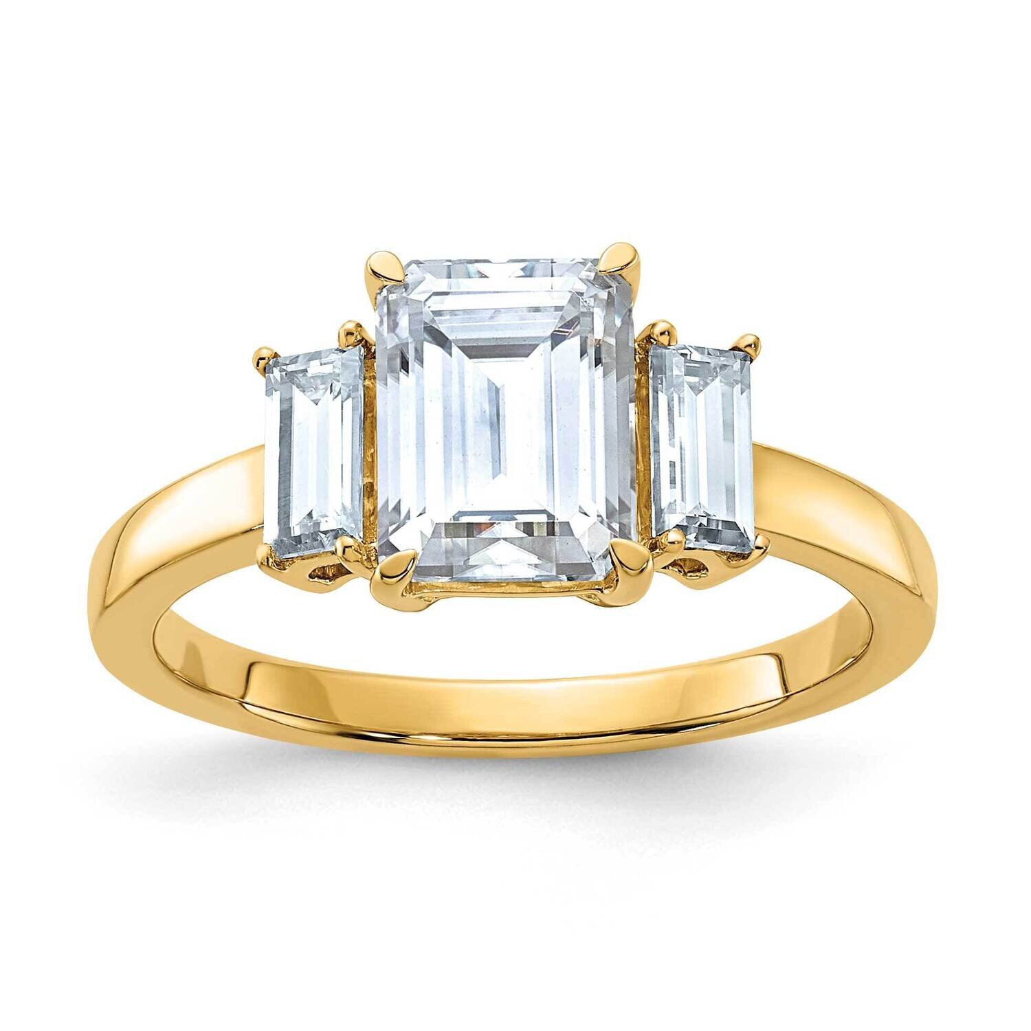 2 1/6ct.Three Stone D E F Pure Light Moissanite Engagement Ring 14k Gold RM4449E-200-YMP