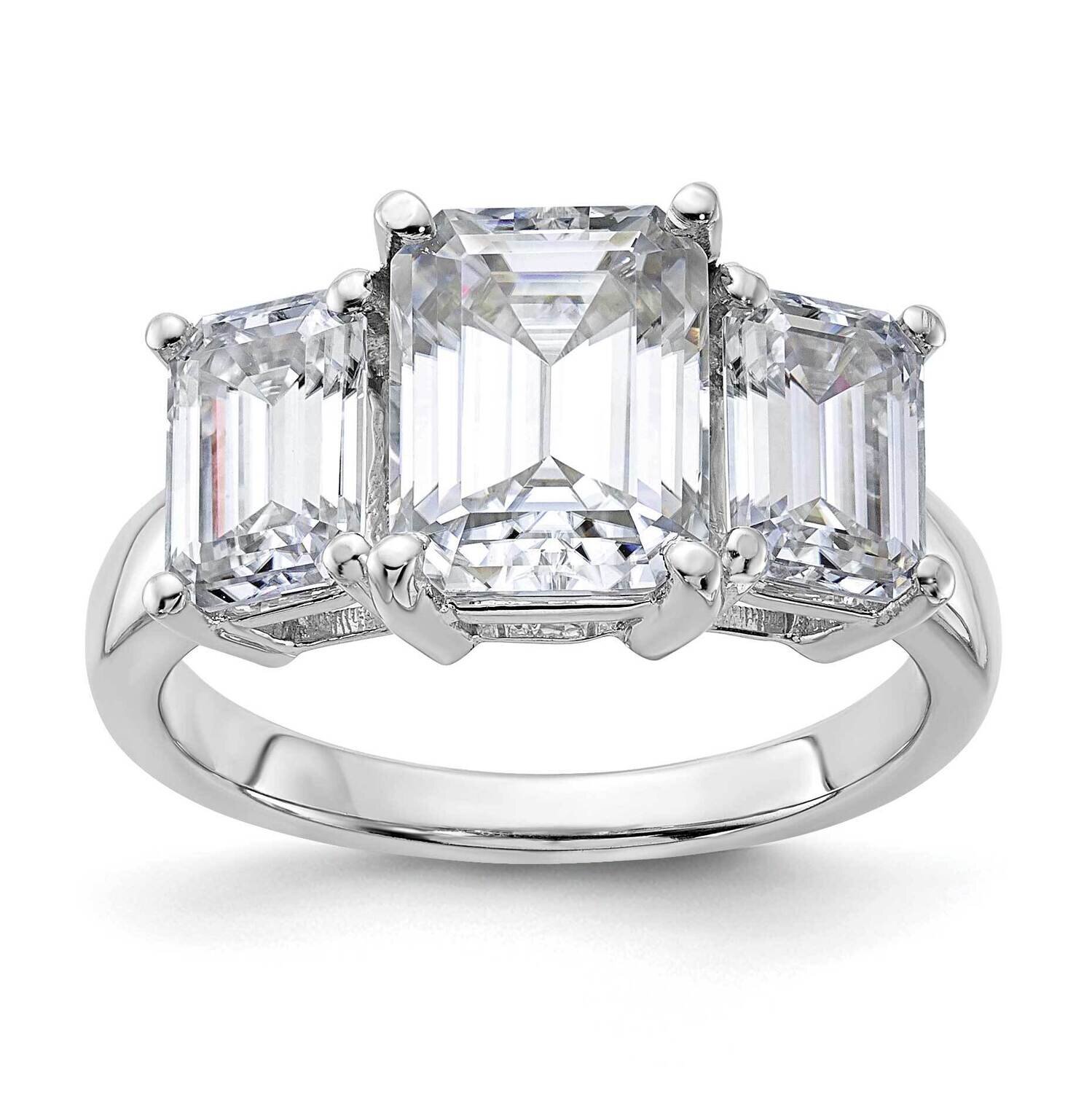 4 3/4ct. Three Stone G H I True Light Emerald-cut Moissanite Ring 14k White Gold RM4451E-470-WMT