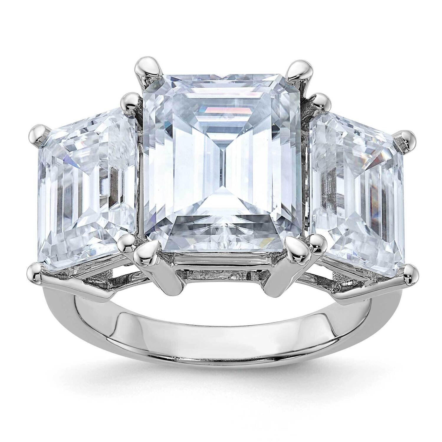 10 1/10ct. Three Stone D E F Pure Light Emerald-cut Moissanite Ring 14k White Gold RM4451E-990-WMP