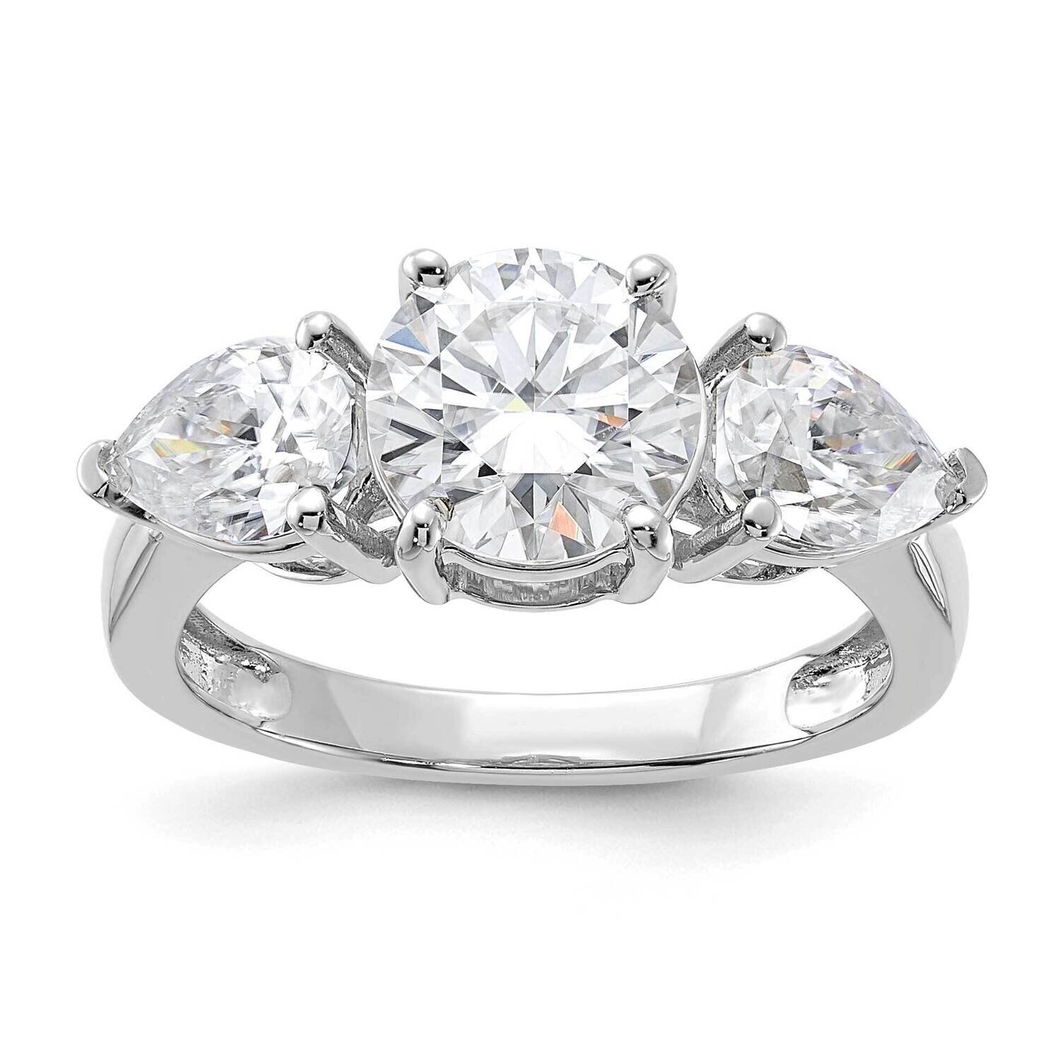 3 3/8ct. Three Stone G H I True Light Moissanite Engagement Ring 14k White Gold RM4462E-340-WMT, MP…
