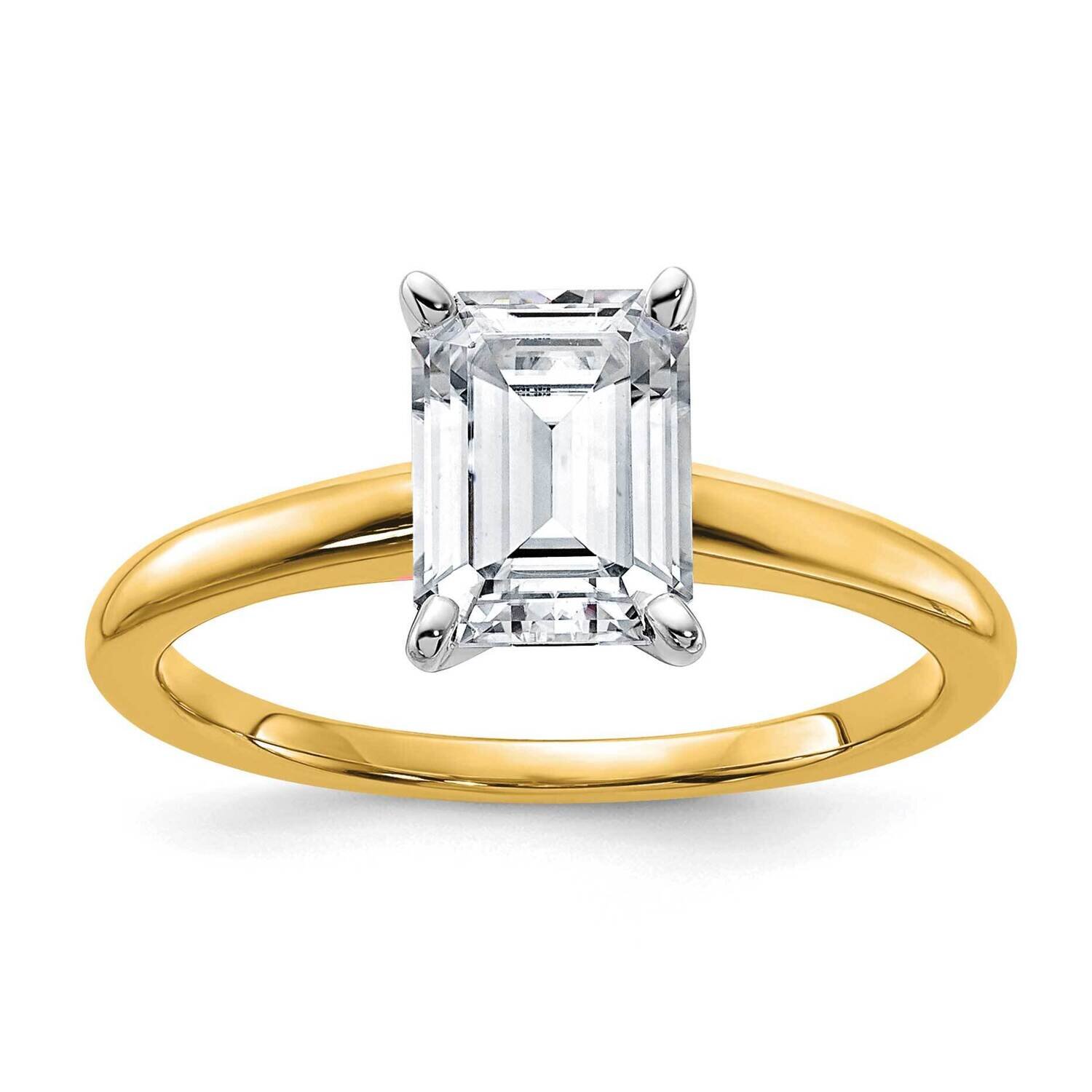 1 3/4ct. G H I True Light Emerald Moissanite Solitaire Ring 14k Two Tone Gold RM5965E-150-10MT