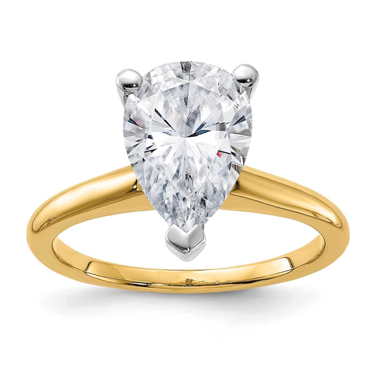 3 1/2ct. G H I True Light Pear Moissanite Solitaire Ring 14k Two Tone Gold RM5965P-300-9MT