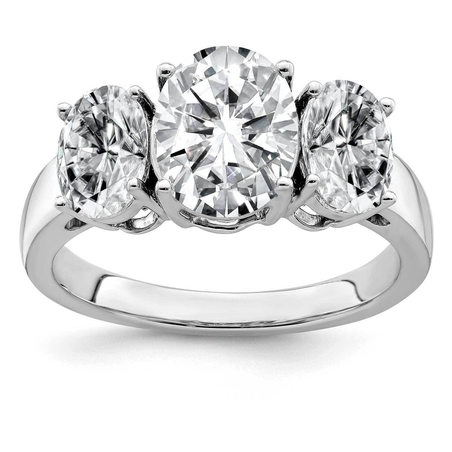 4 3/4ct. Three Stone G H I True Light Oval Moissanite Ring 14k White Gold RM6795-390-WMT, MPN: RM67…