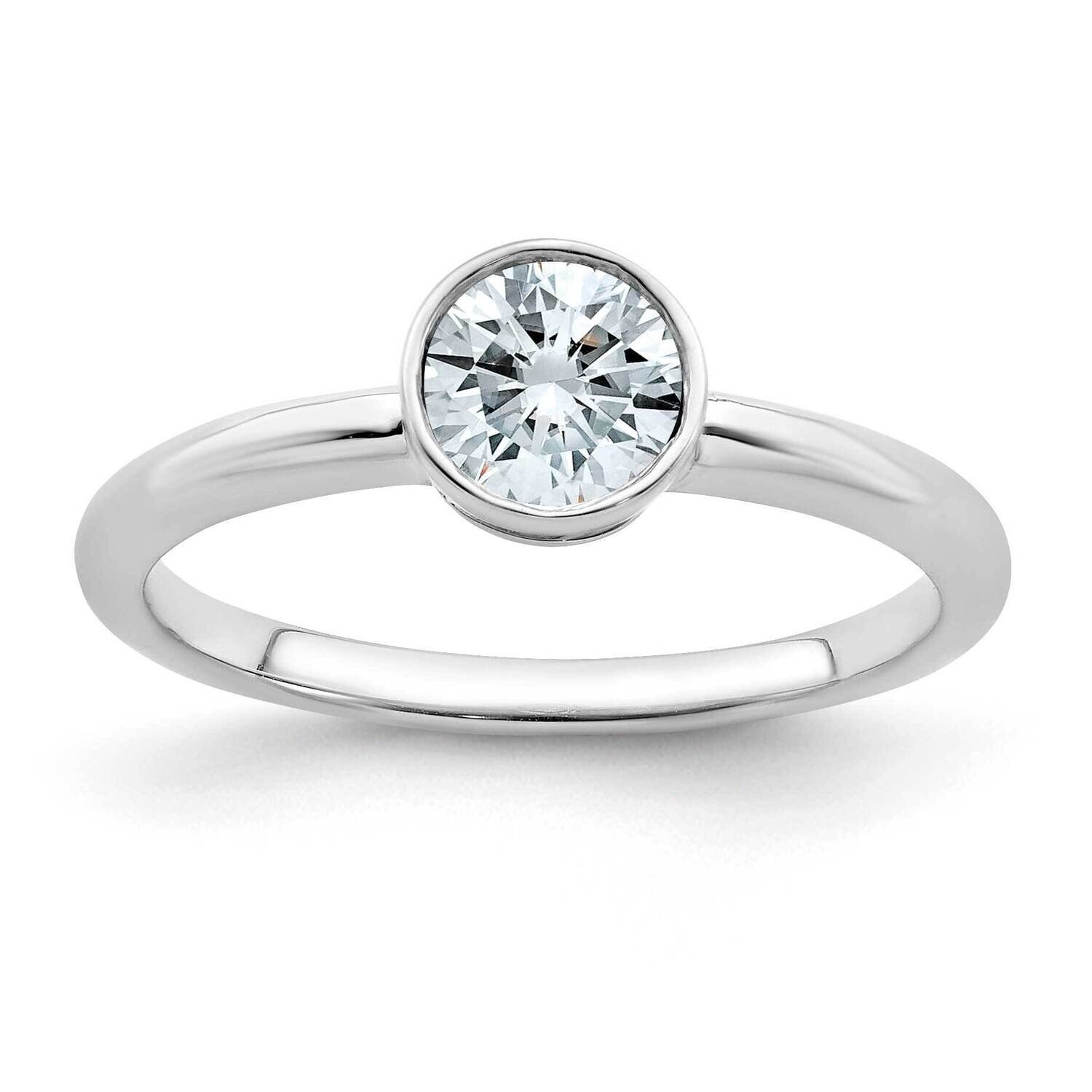 5/8ct. D E F Pure Light Round Bezel Moissanite Solitaire Ring 14k White Gold RM6784-060-WMP, MPN: R…