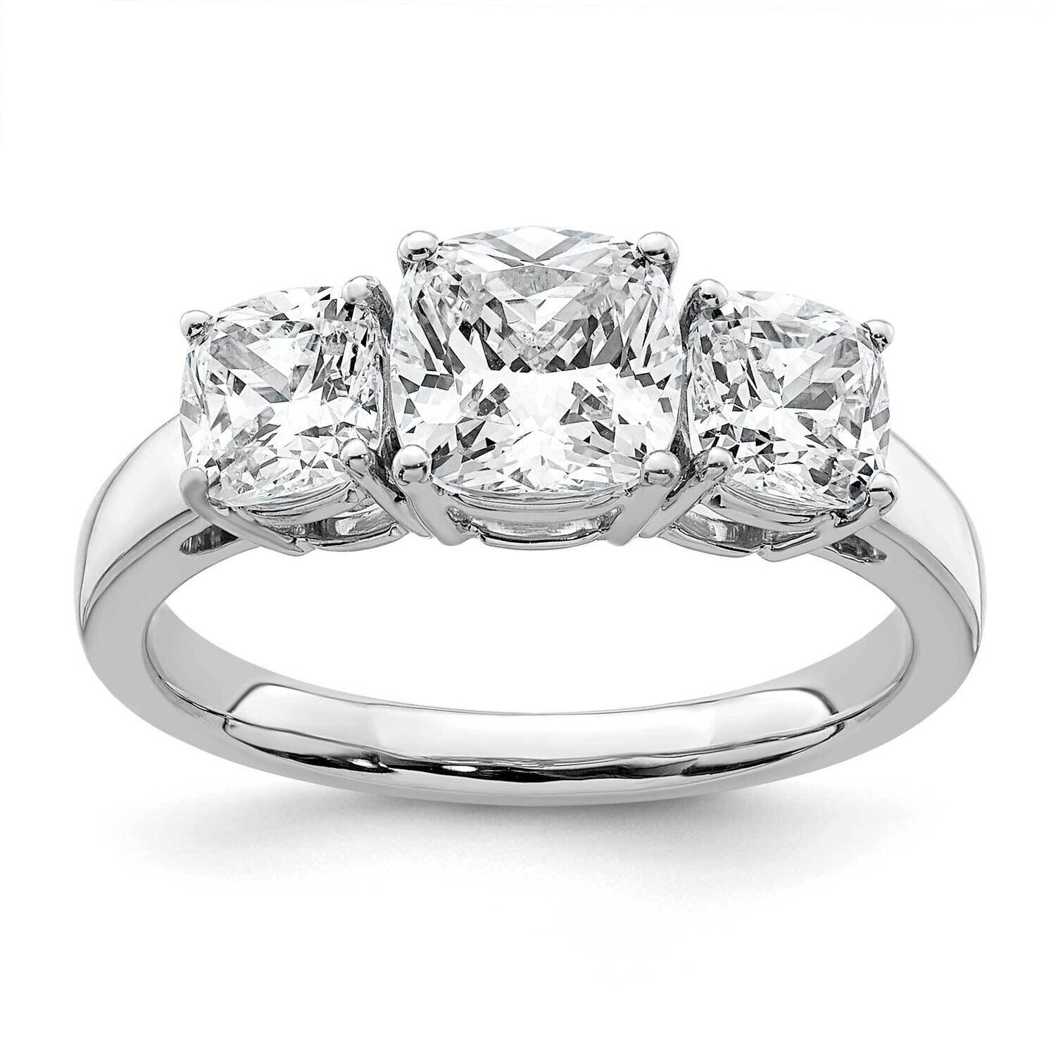 2 1/2ct. Three Stone D E F Pure Light Cushion Moissanite Ring 14k White Gold RM6794-250-WMP, MPN: R…