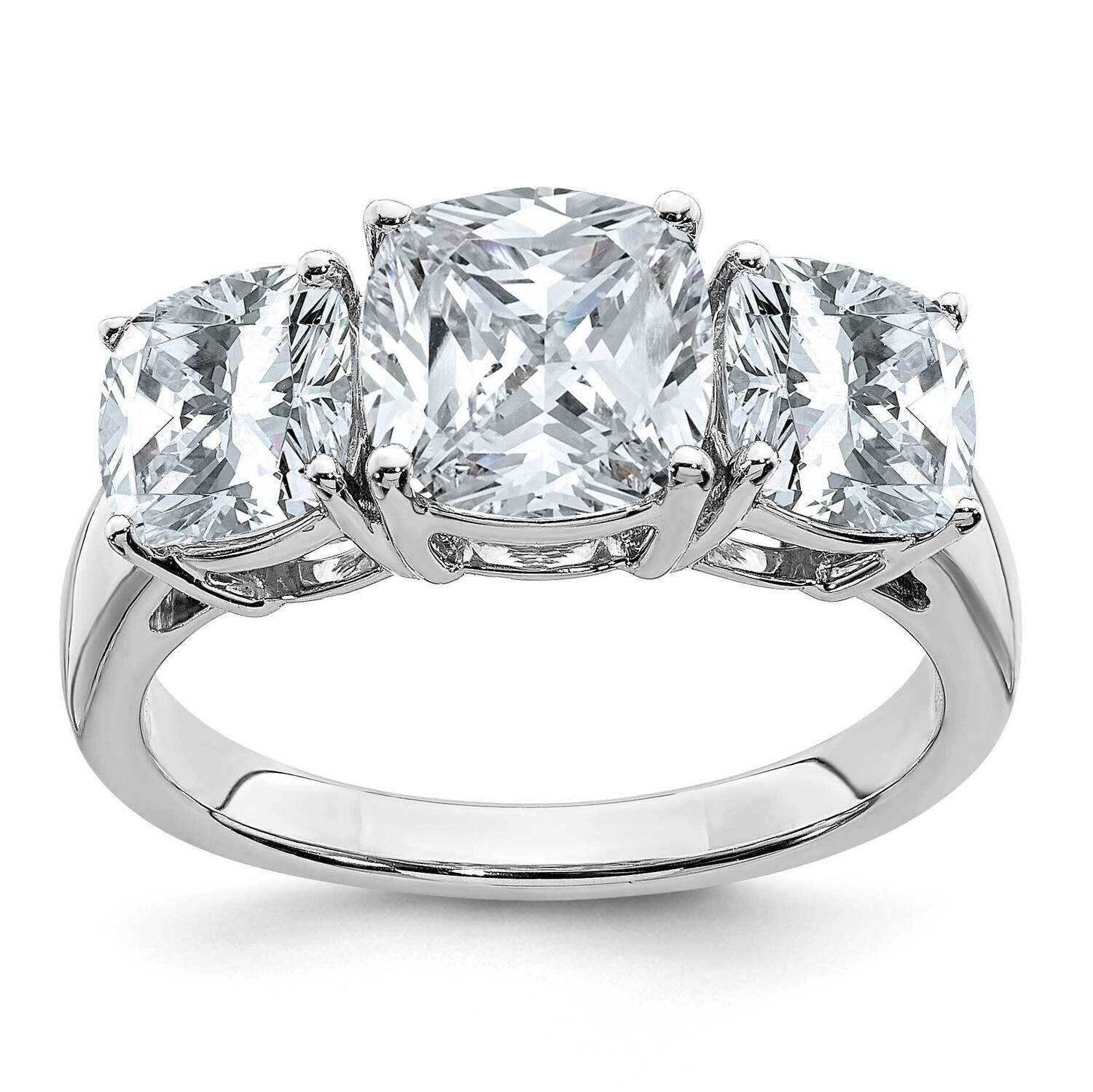 4 1/5ct. Three Stone D E F Pure Light Cushion Moissanite Ring 14k White Gold RM6794-420-WMP, MPN: R…